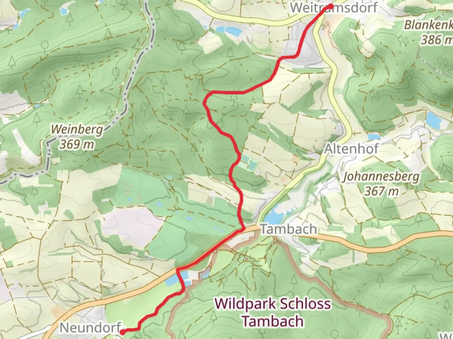 An image depicting the trail Tambacher Fischteiche via Saar Schlesien Weg and its surrounding area.