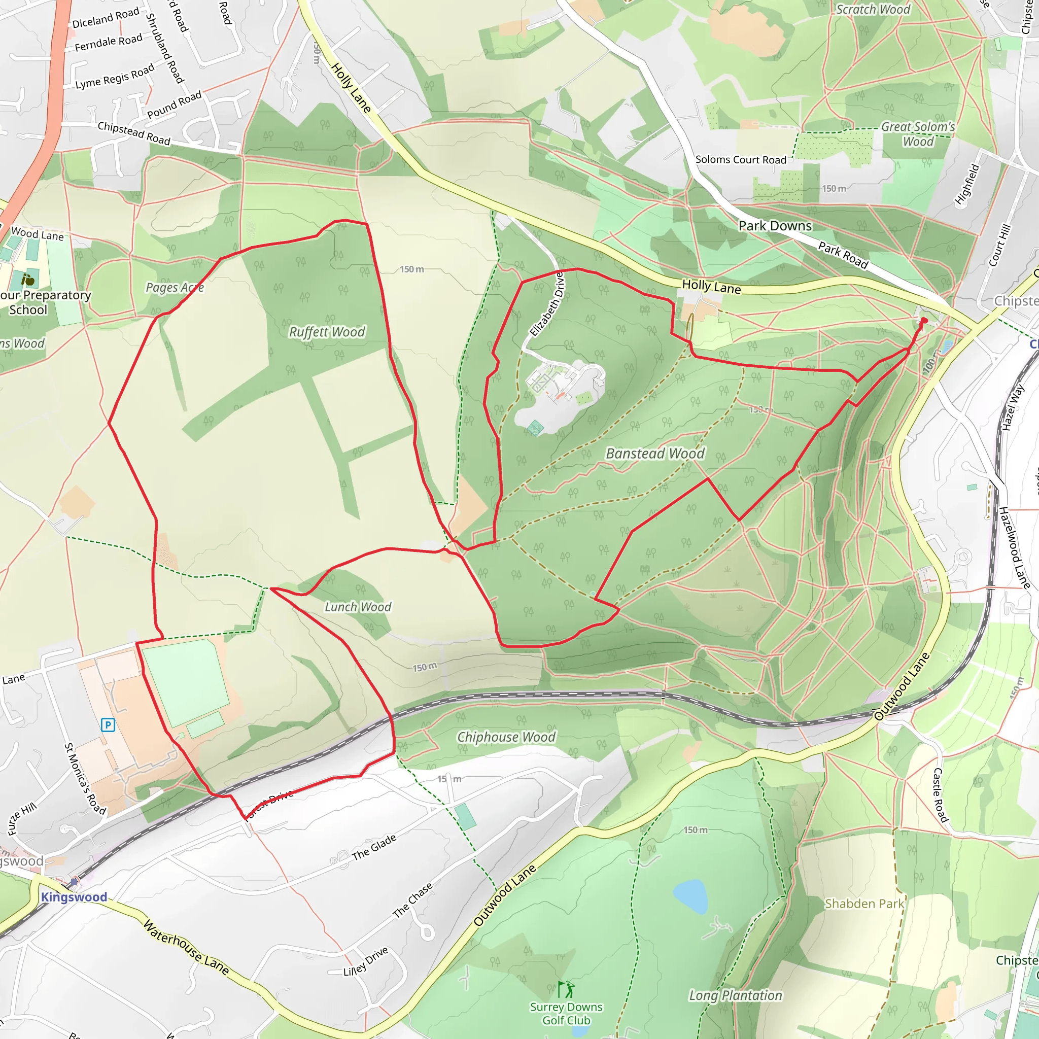 Banstead Wood and Ruffett Wood Loop - Chipstead mobile static map