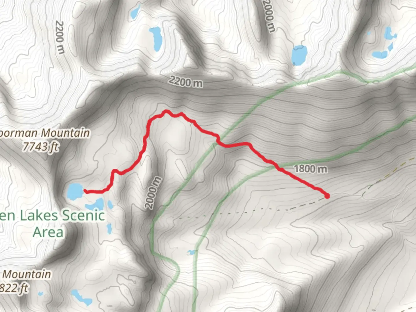 An image depicting the trail Wolverine Lakes Trail and its surrounding area.