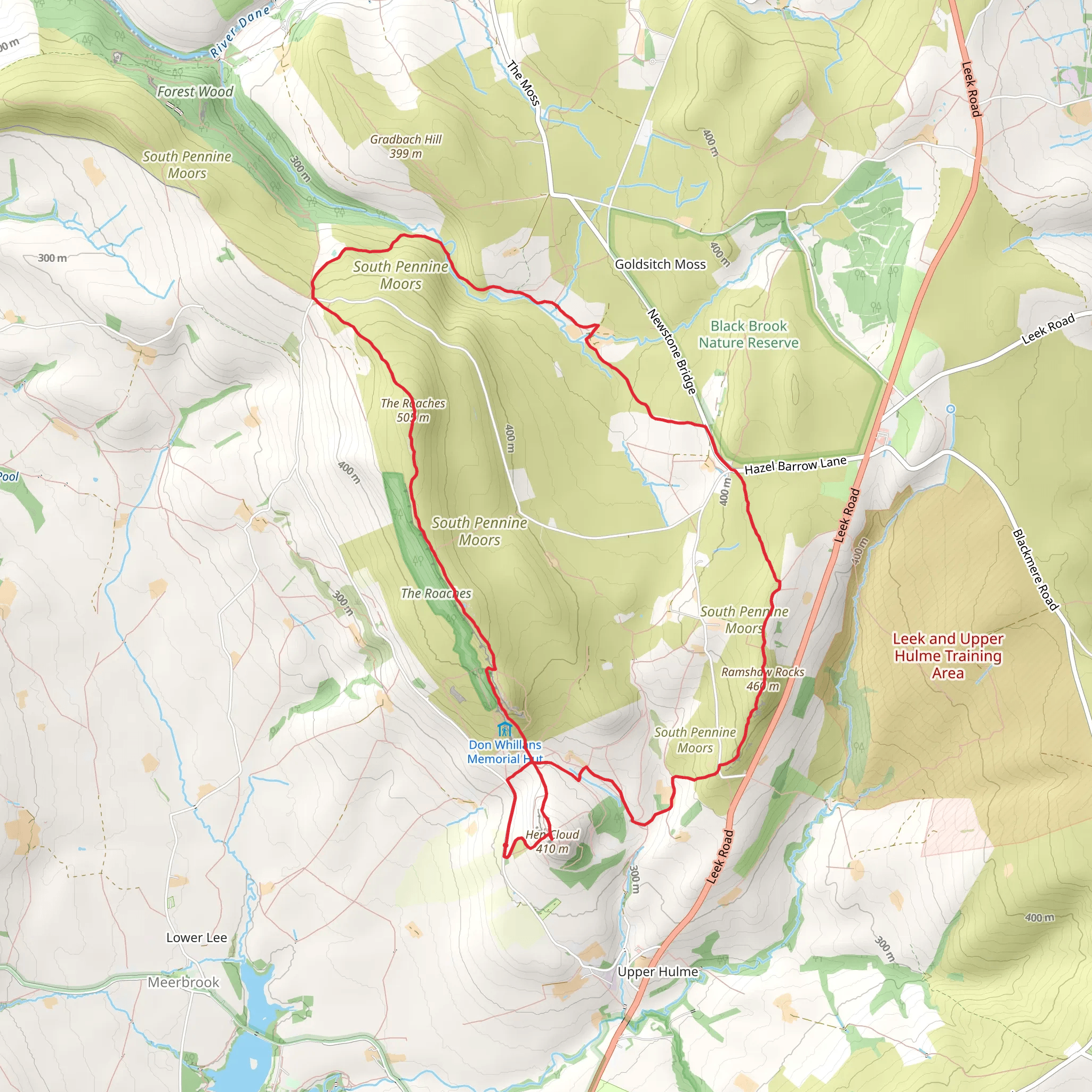 Hen cloud, Ramshaw Rocks and The Roaches Loop mobile static map