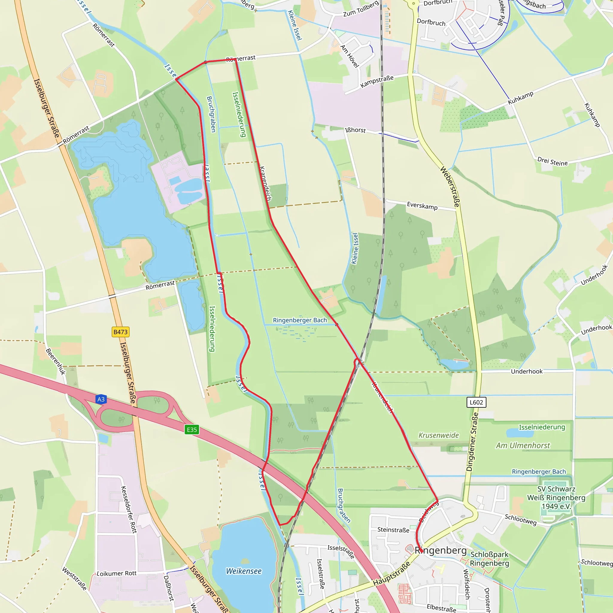 Issel via Ringenberg Rundweg and Bad Bentheim - Bislich mobile static map