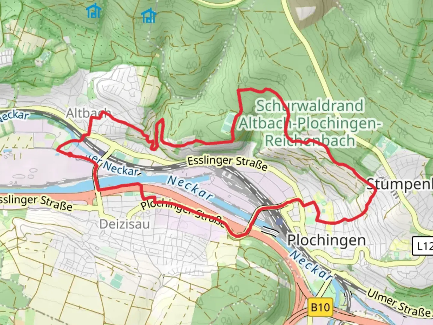 An image depicting the trail Altbach to Plochingen Loop and its surrounding area.