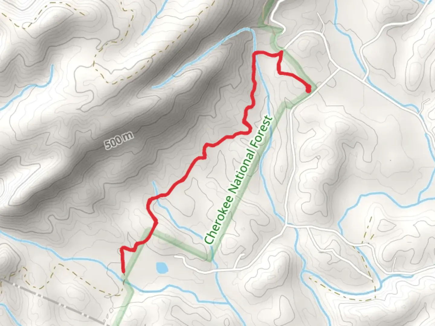An image depicting the trail Hogback Branch Out and Back and its surrounding area.