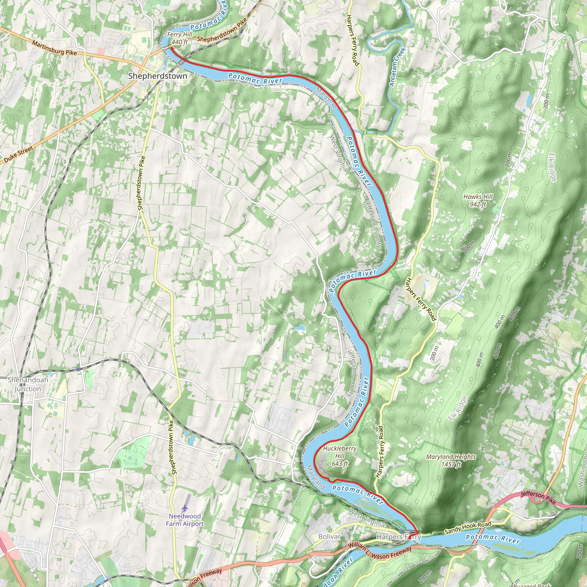 ADT to Potomac River mobile static map