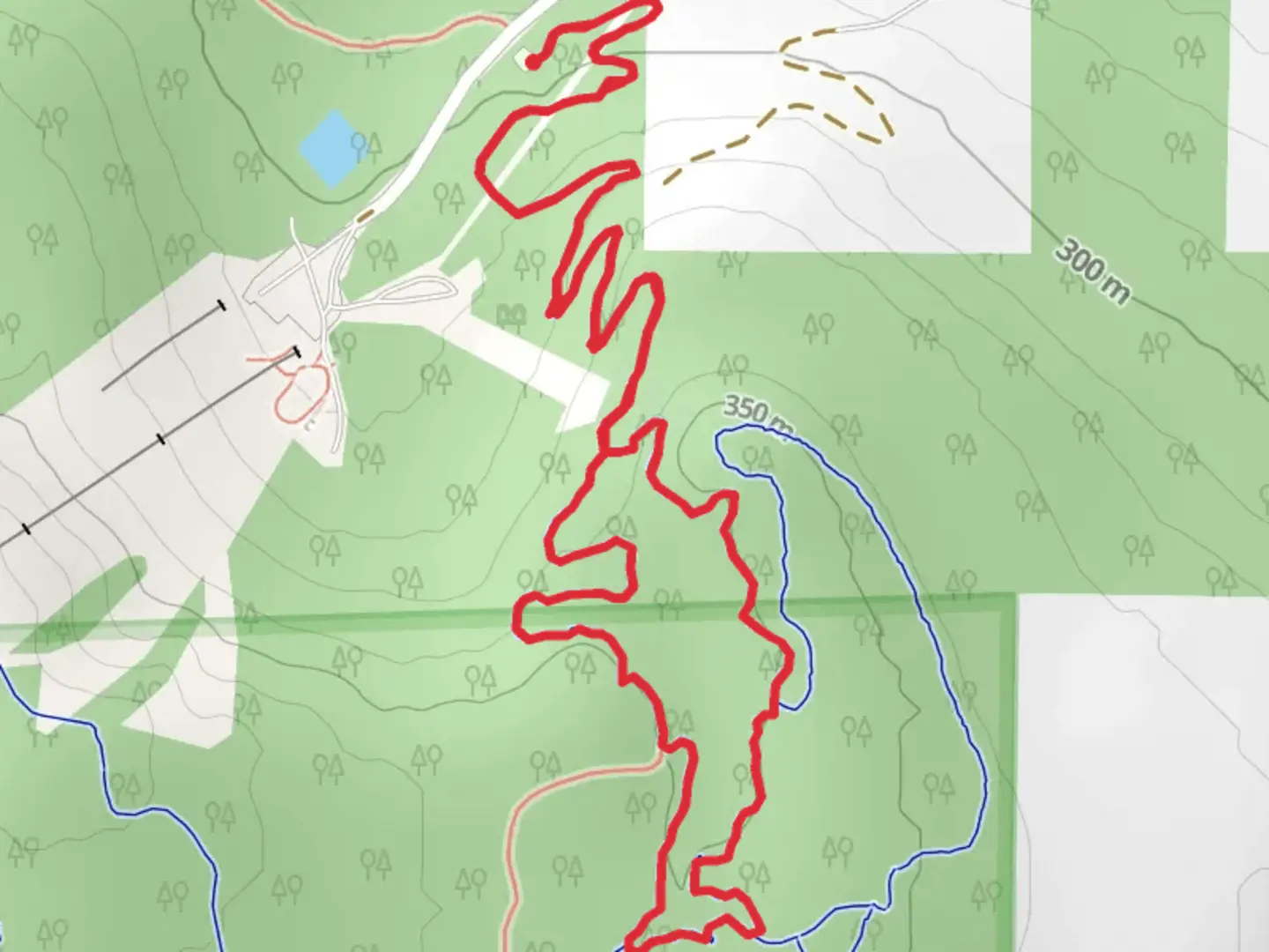 An image depicting the trail Diesel Bear Loop via Stick Up-Down and its surrounding area.