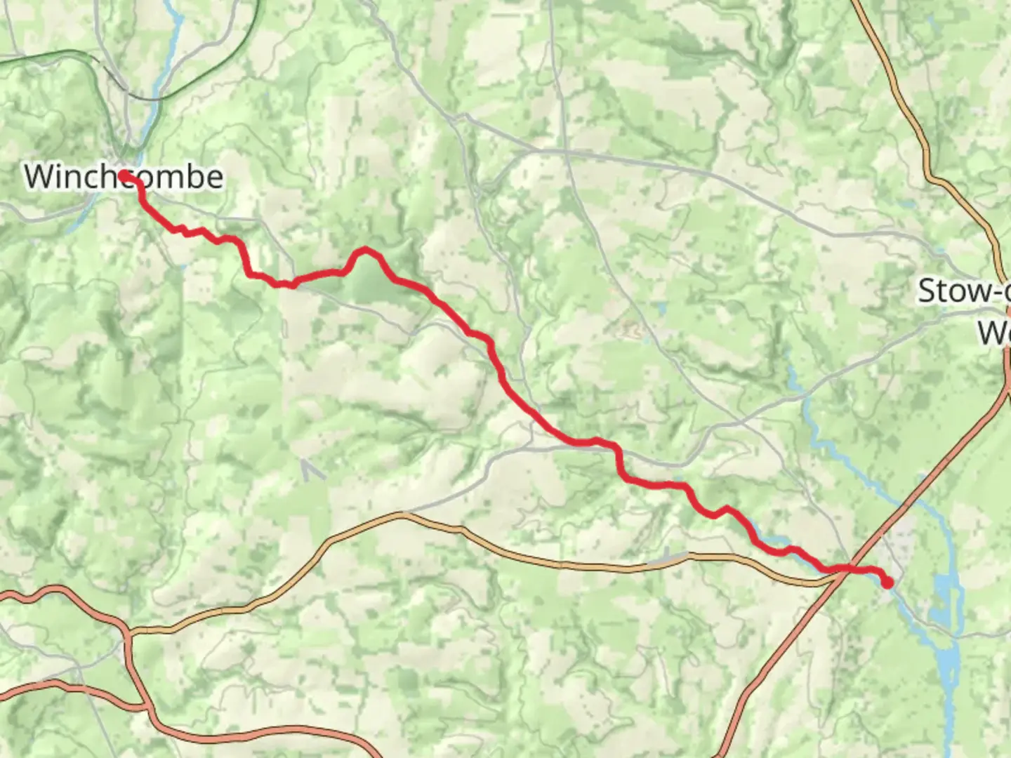 An image depicting the trail Deadmanbury Gate via Windrush Way and its surrounding area.