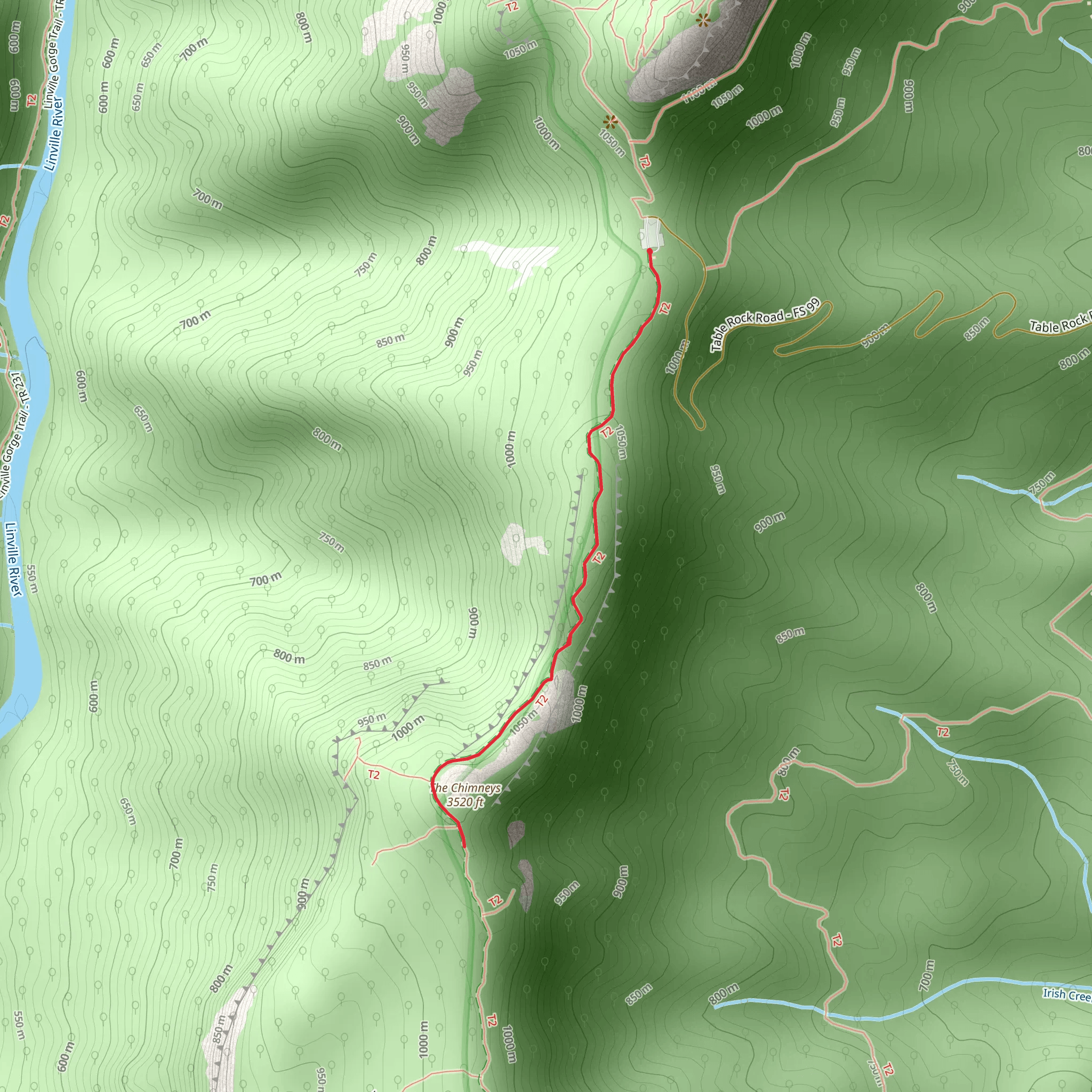 The Chimneys via Mountains-to-Sea Trail mobile static map