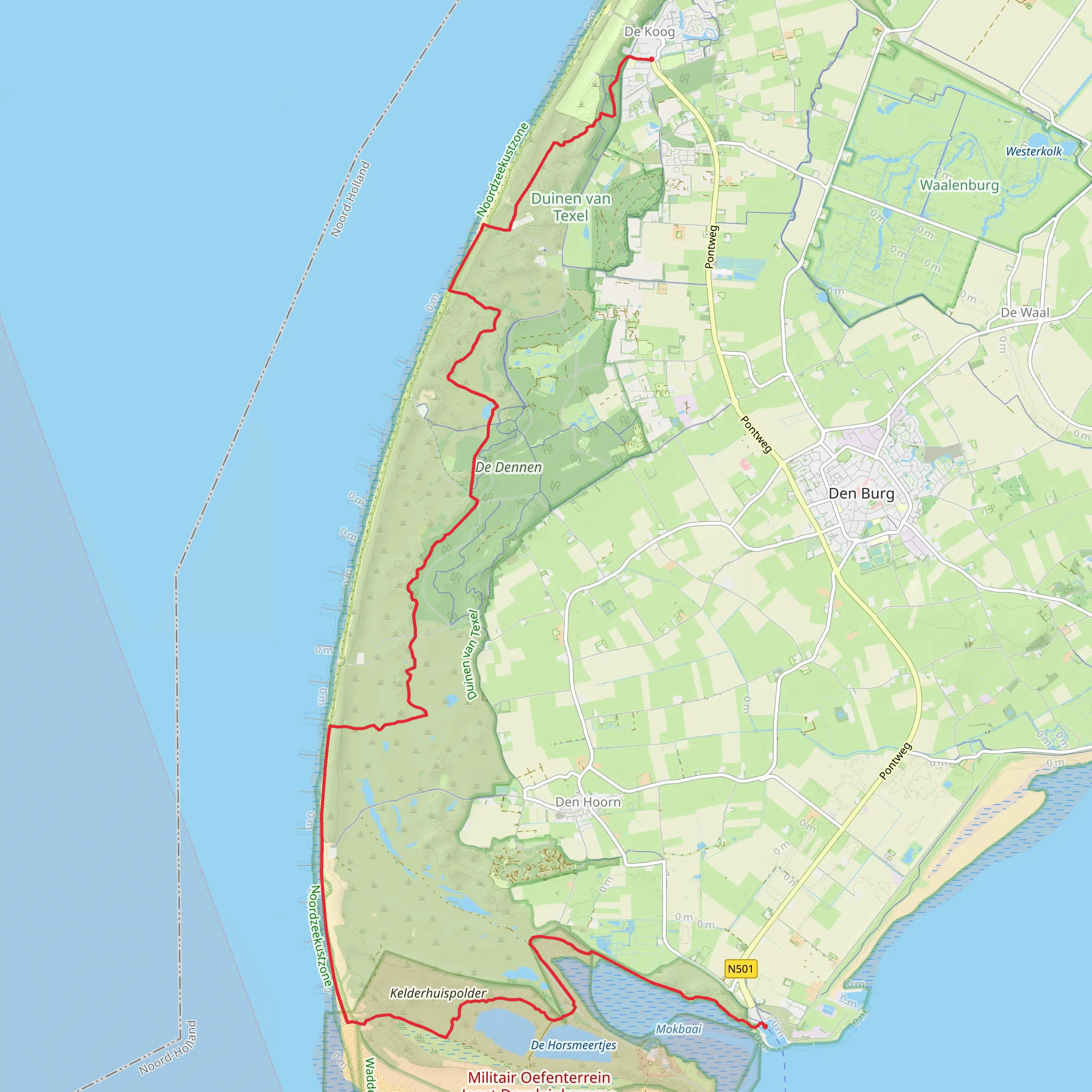 t Horntje to De Koog via De Dennen mobile static map