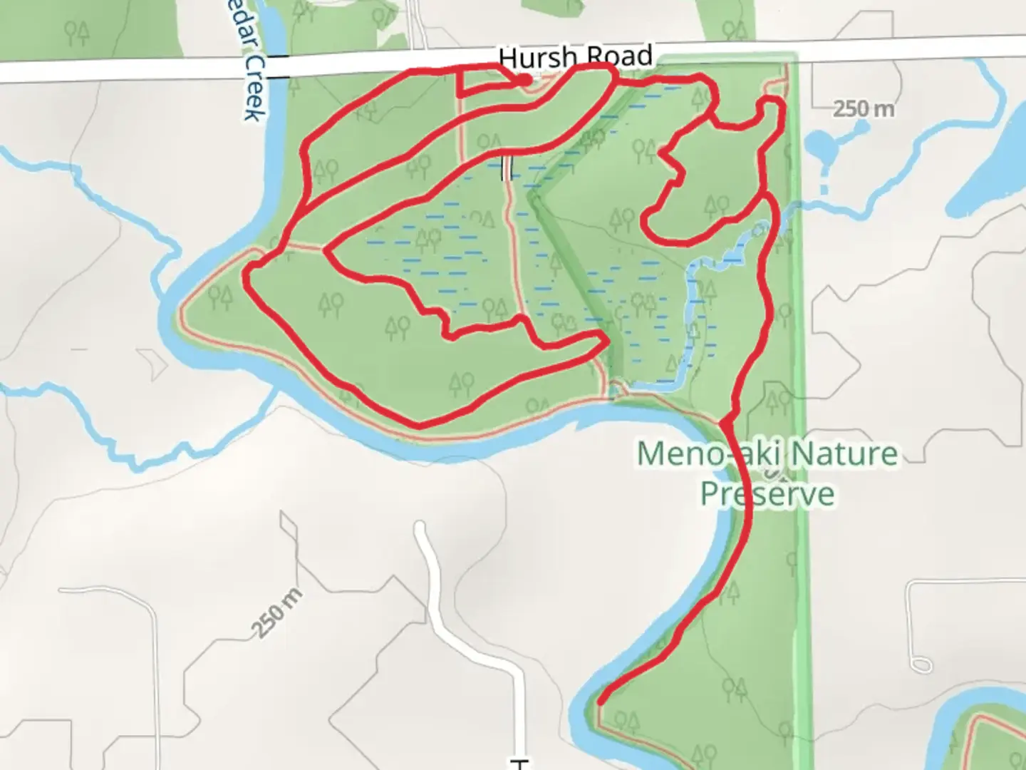 An image depicting the trail Cedar Creek Loop and its surrounding area.