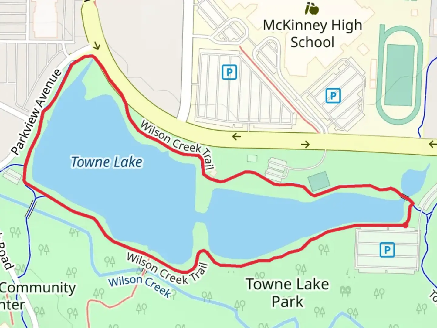 An image depicting the trail Towne Lake Loop and its surrounding area.