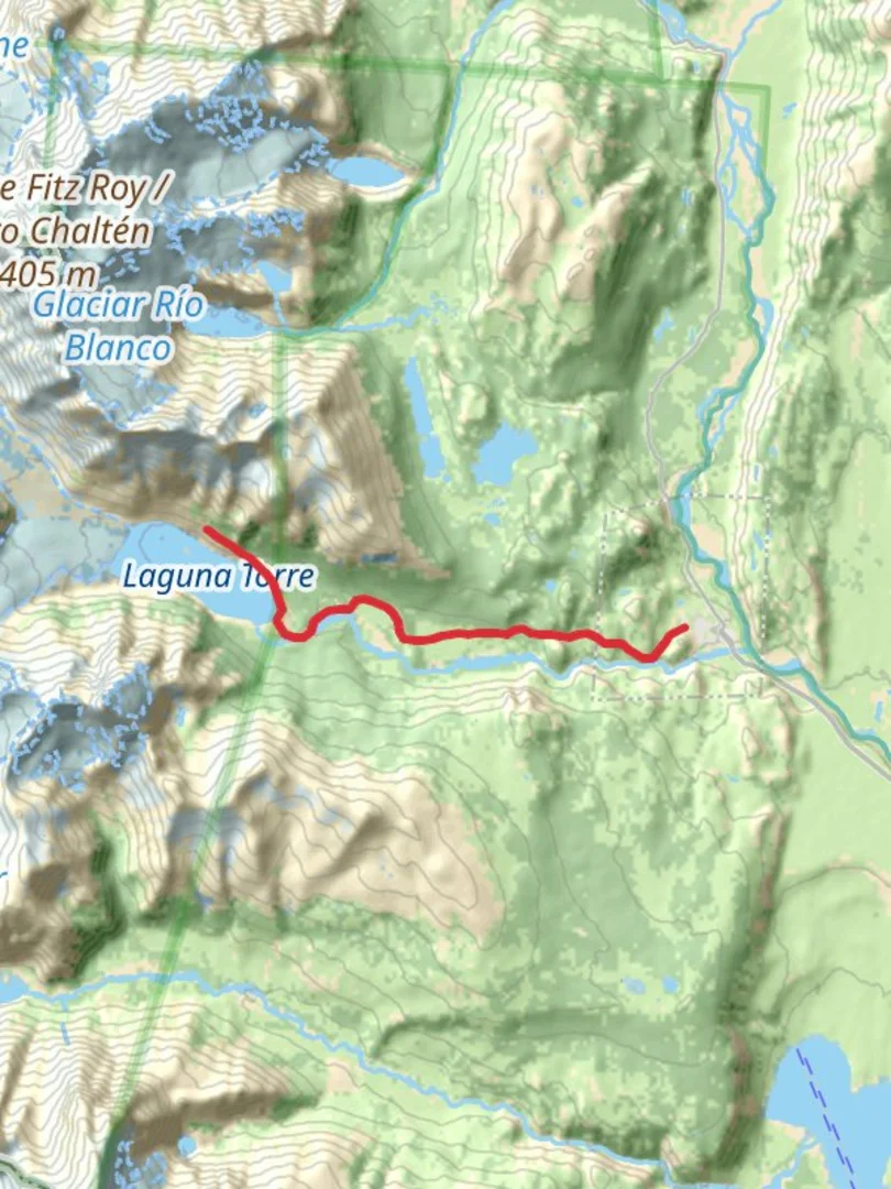 An image depicting the trail Lago Torre Trek and its surrounding area.
