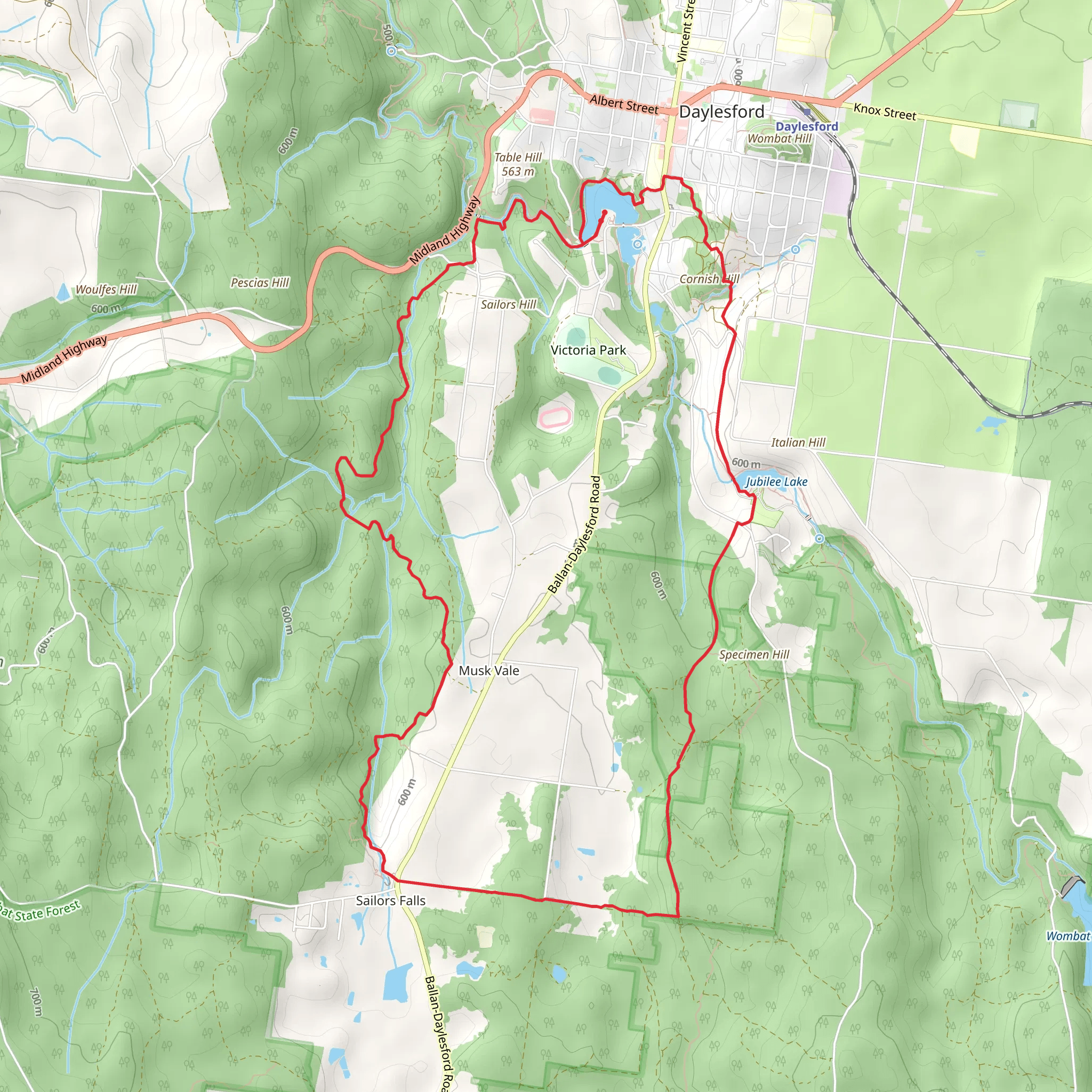 Daylesford Lakes and Falls Trail mobile static map