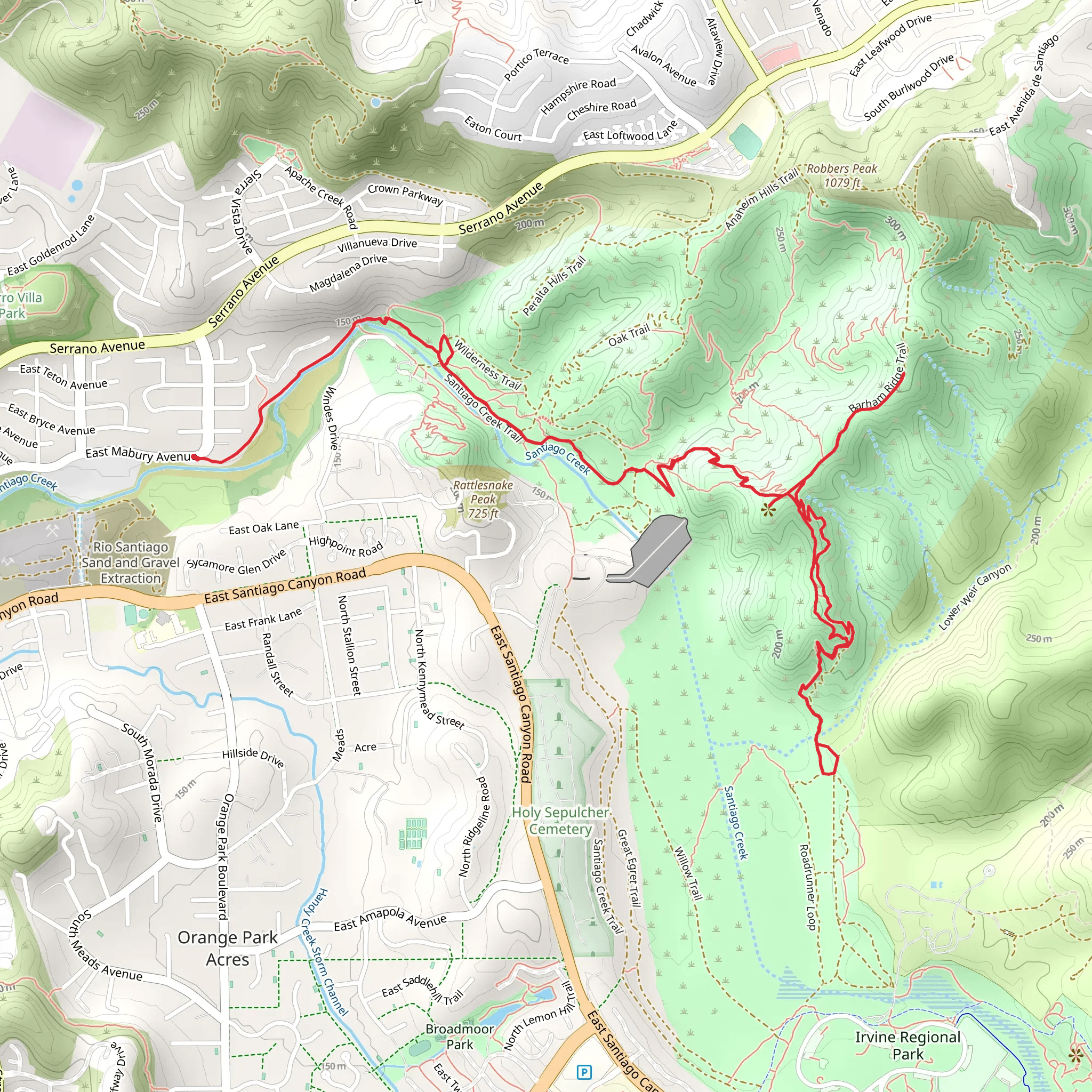 Santiago Creek Trail, Mountain Goat Trail, Chutes Ridgeline Trail and Barham Ridge Trail mobile static map