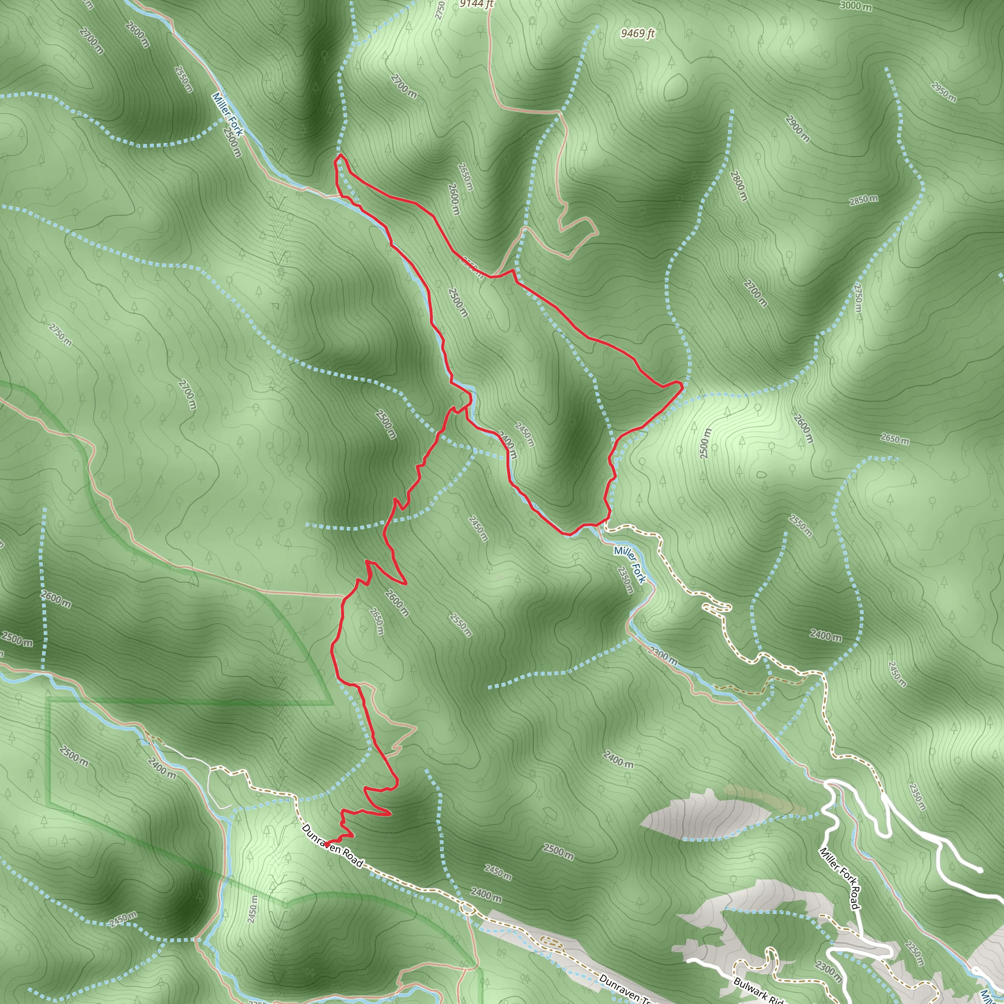 Bulwark Ridge Trail and Miller Fork Loop Trail mobile static map