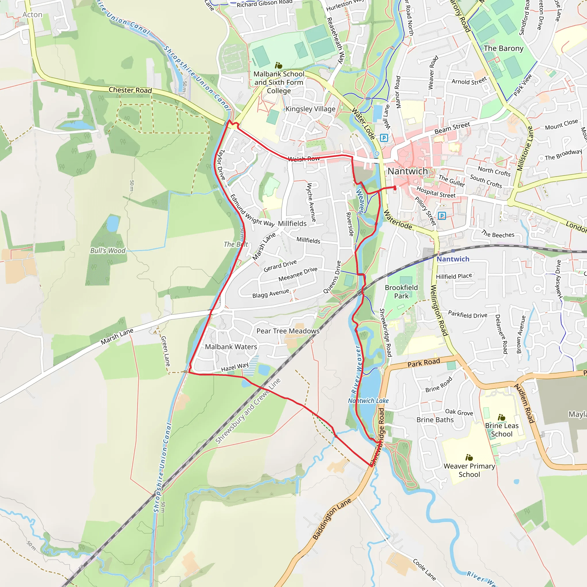 Nantwich Riverside Loop mobile static map
