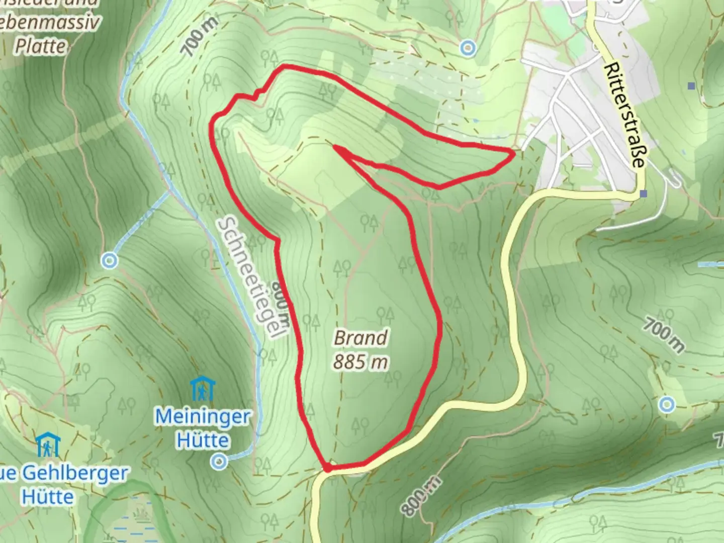 An image depicting the trail Brand and Pirschweg Loop and its surrounding area.