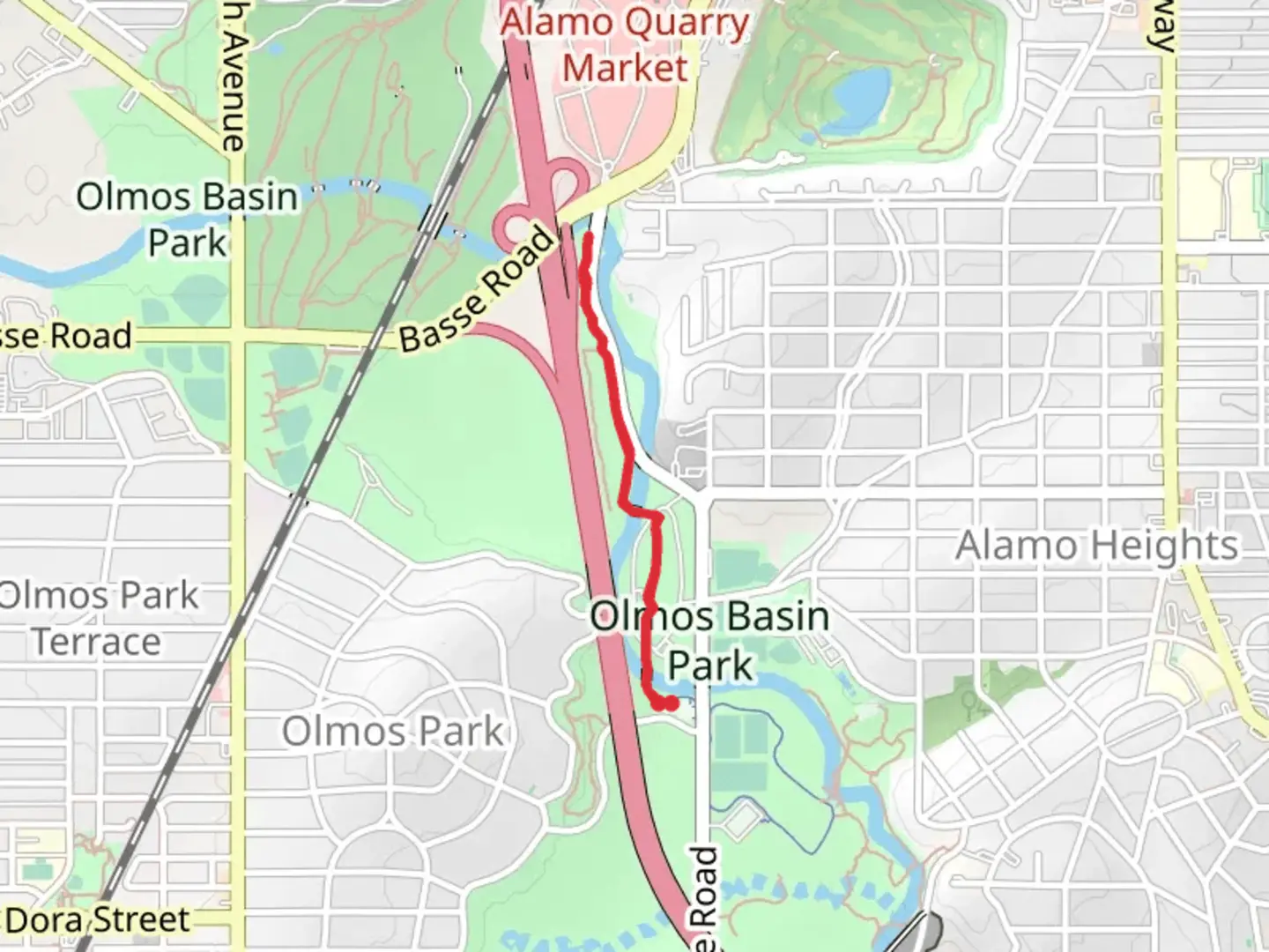 An image depicting the trail Olmos Basin Greenway Trail and its surrounding area.