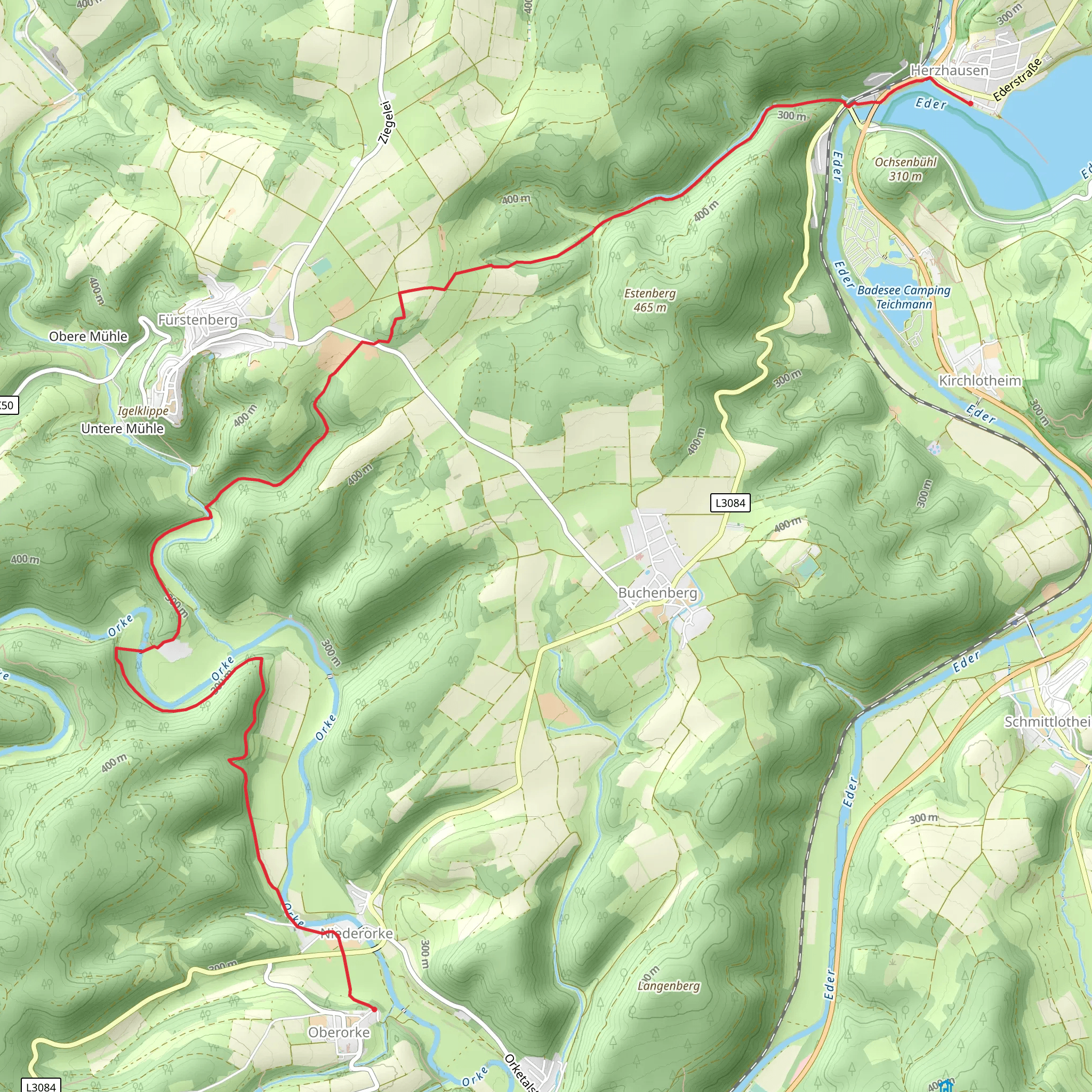 Oberorke to Herzhausen Walk via Schloss Reckenberg mobile static map