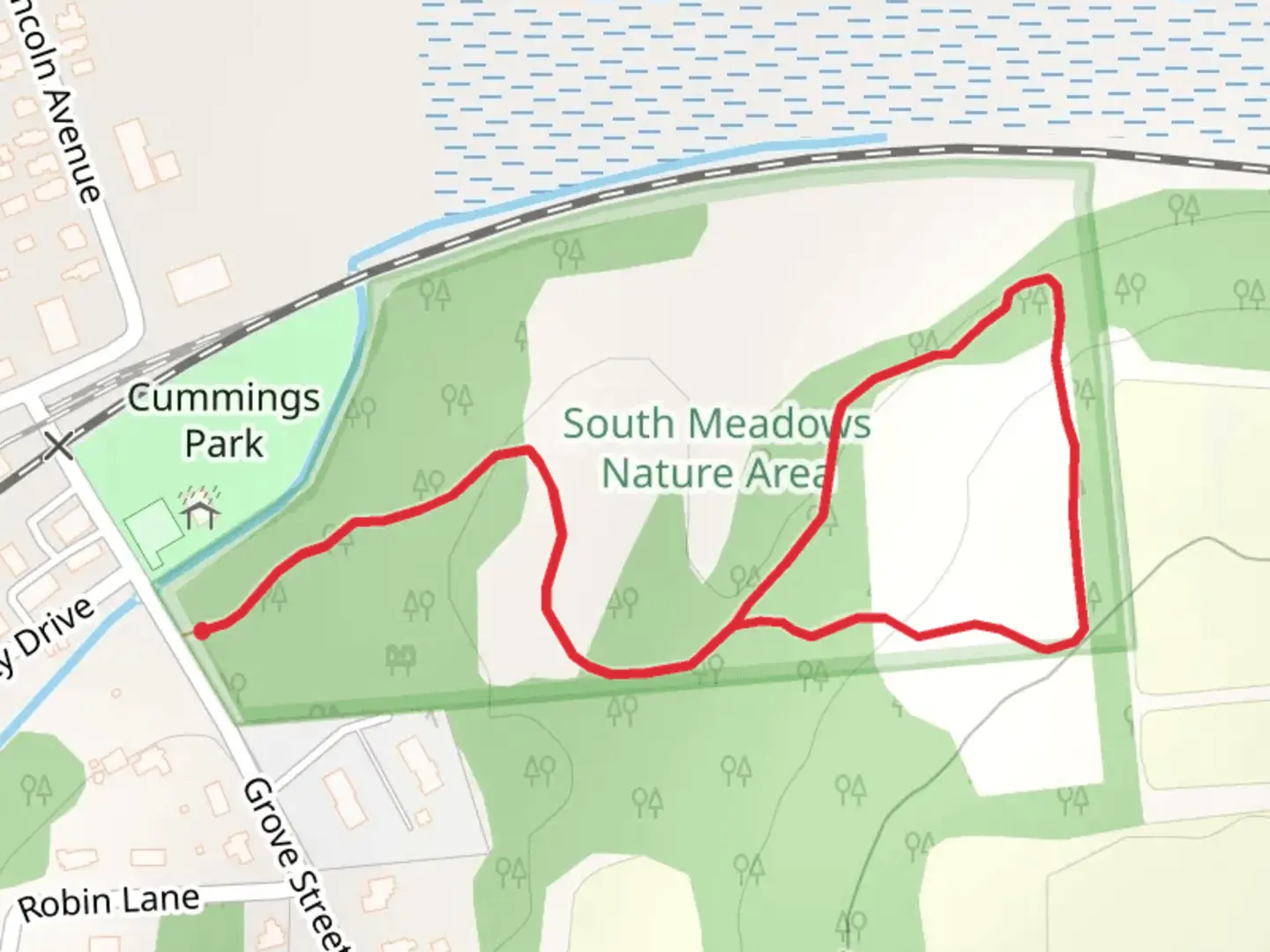 An image depicting the trail Grove Street Loop and its surrounding area.