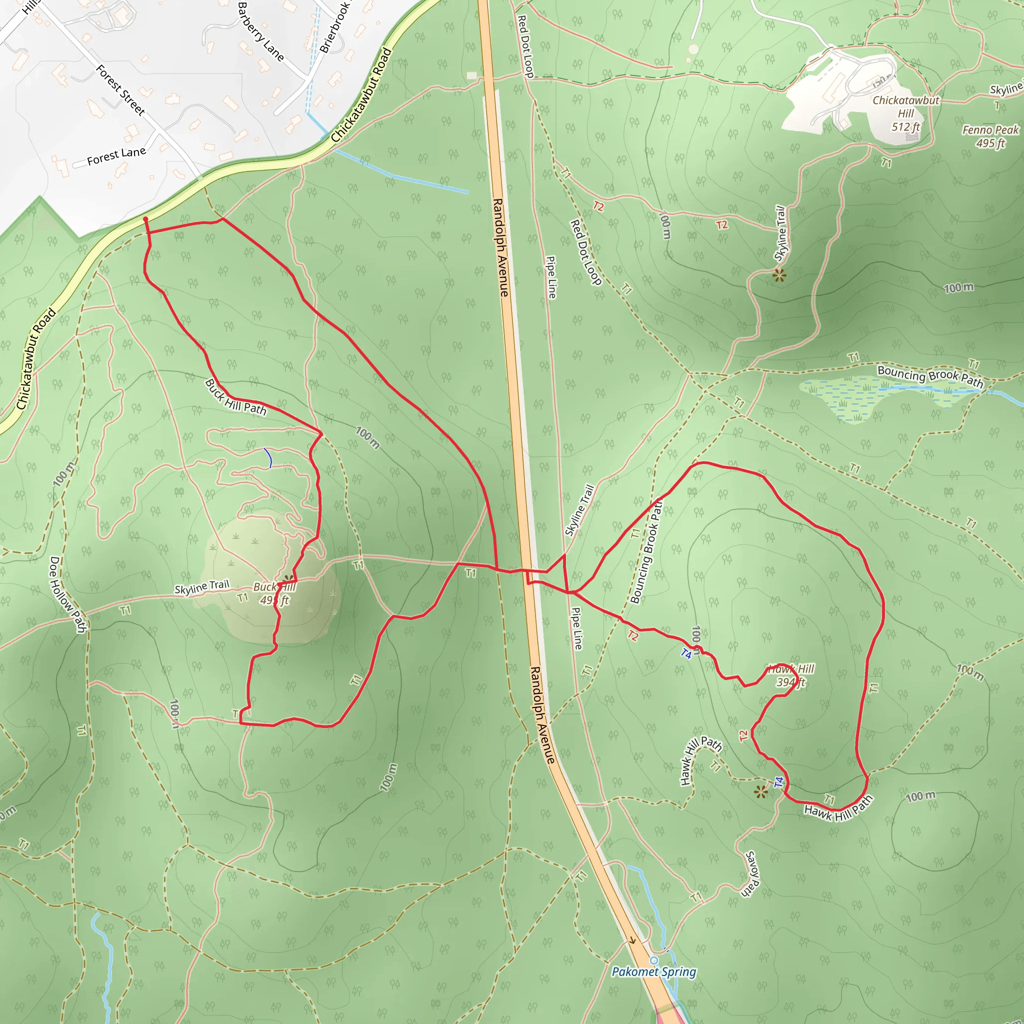 Buck Hill and Hawk Hill Loop Trail - Chickatawbut Road mobile static map