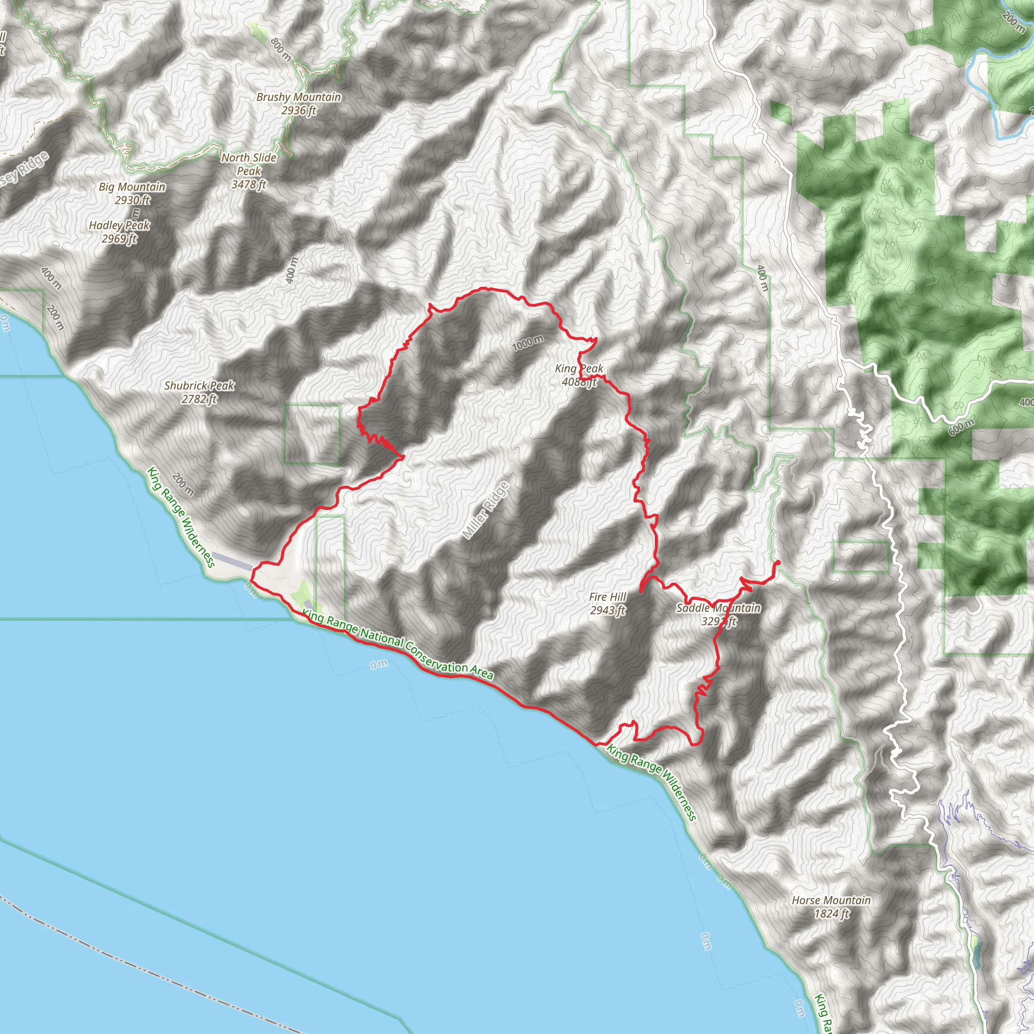 King Crest, King Peak and Lost Coast Loop Trail mobile static map