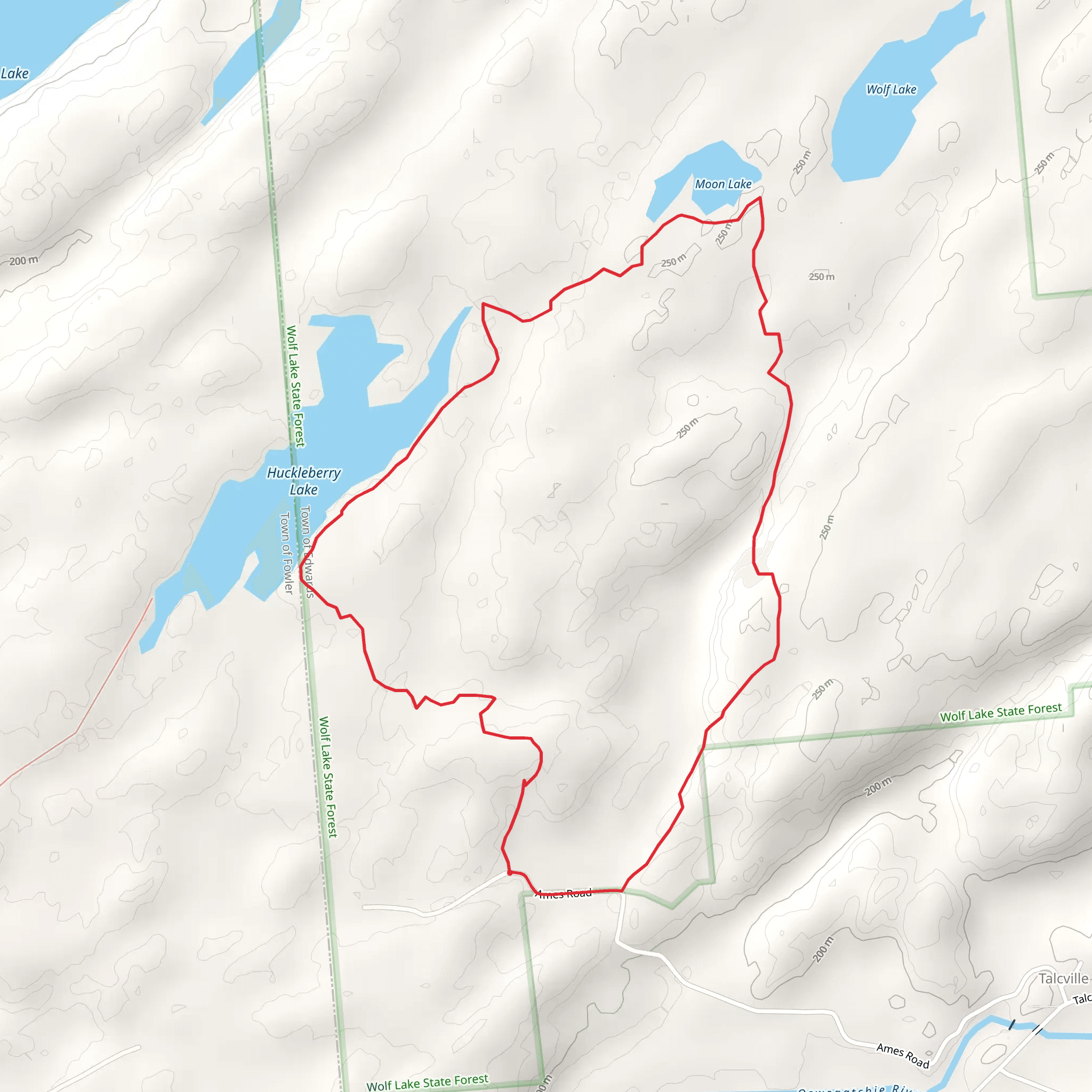 Huckleberry Lake and Moon Lake Loop via Ames Road mobile static map