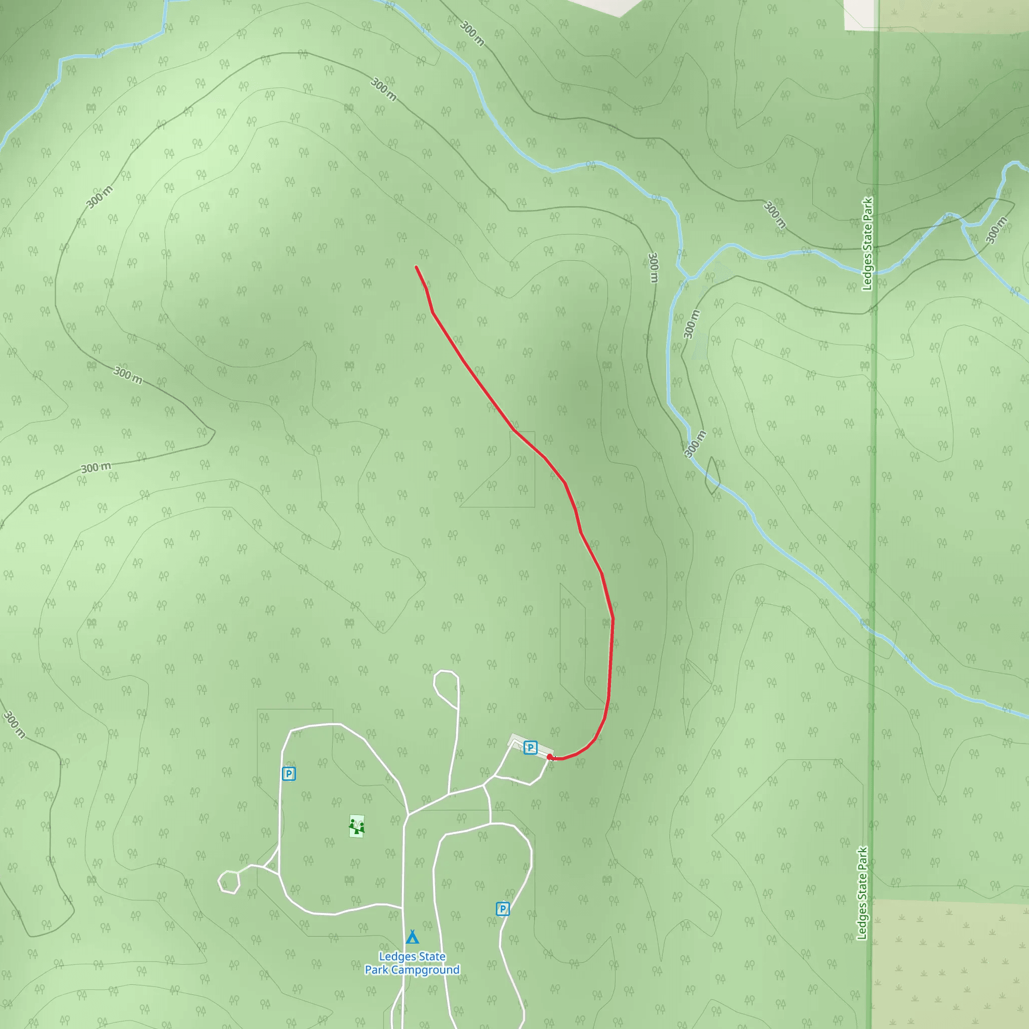 Hikes in Campsite - Ledges State Park Campground mobile static map