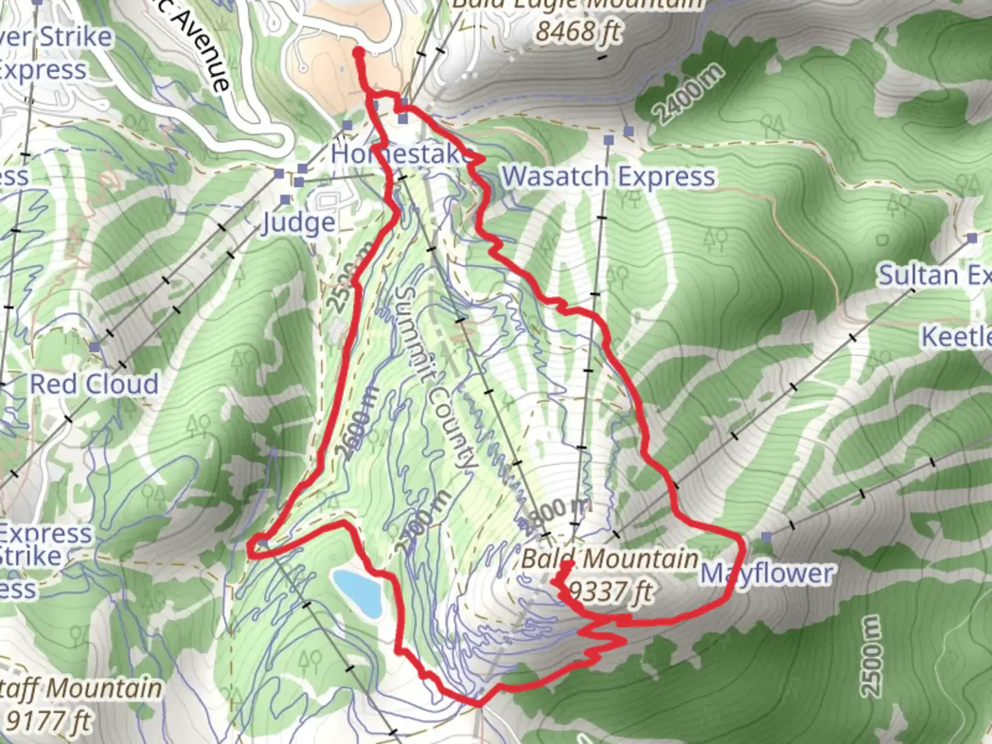 An image depicting the trail Tidal Wave and Ontario Hike Loop and its surrounding area.