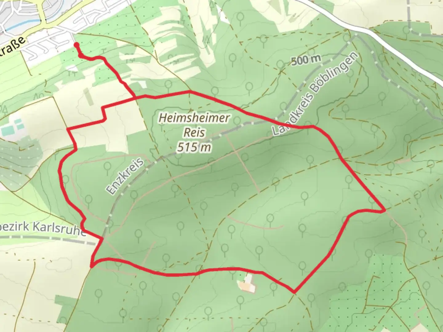 An image depicting the trail Malmsheimer Weg and Hausener Weg Loop and its surrounding area.