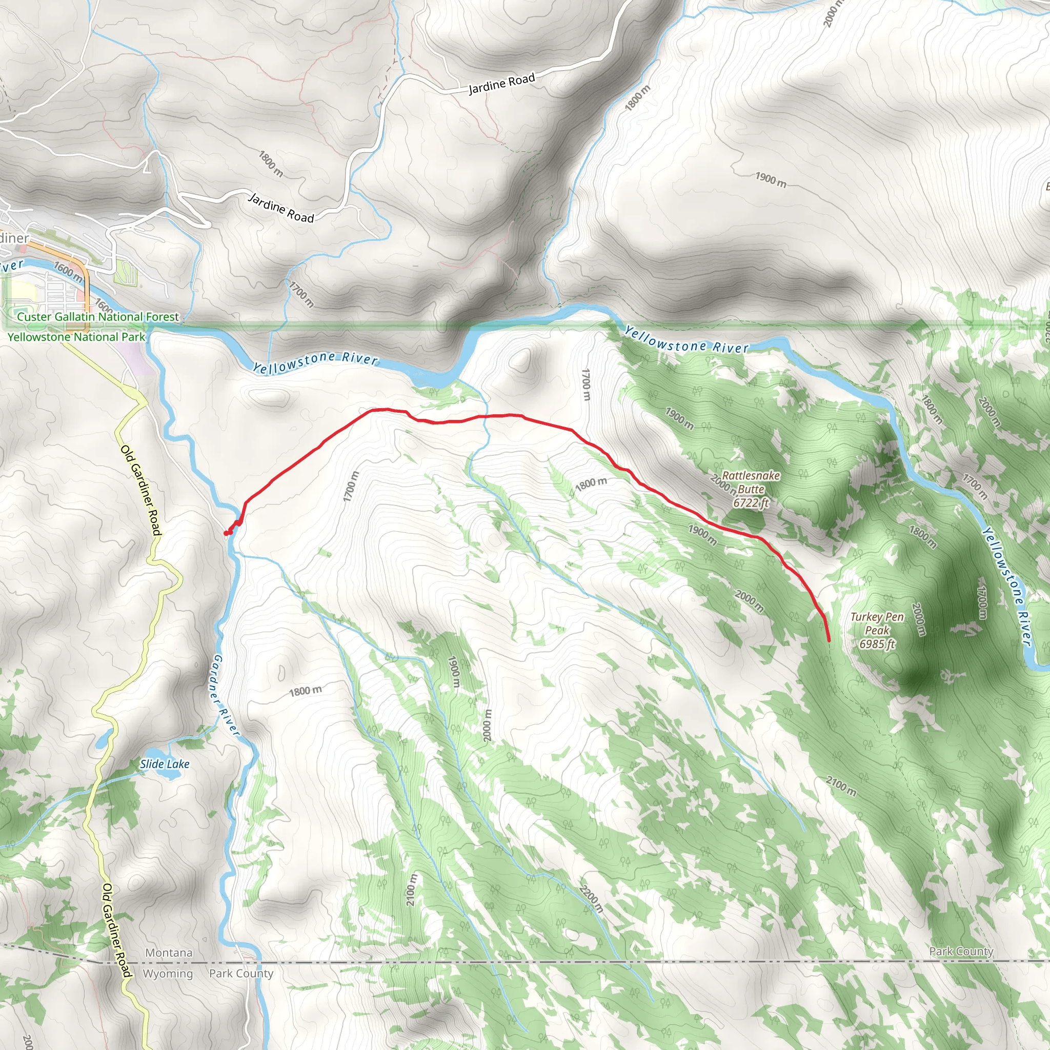 Turkey Pen Peak via Rescue Creek Trail mobile static map