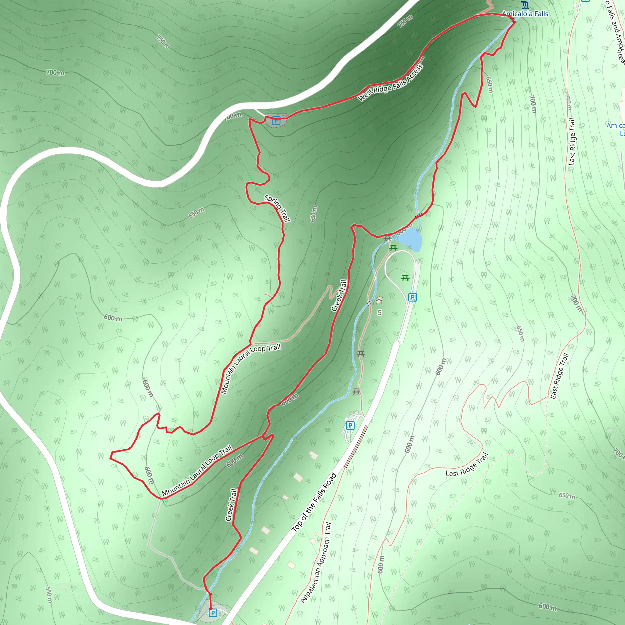 Creek Trail and West Ridge Falls Access Loop mobile static map
