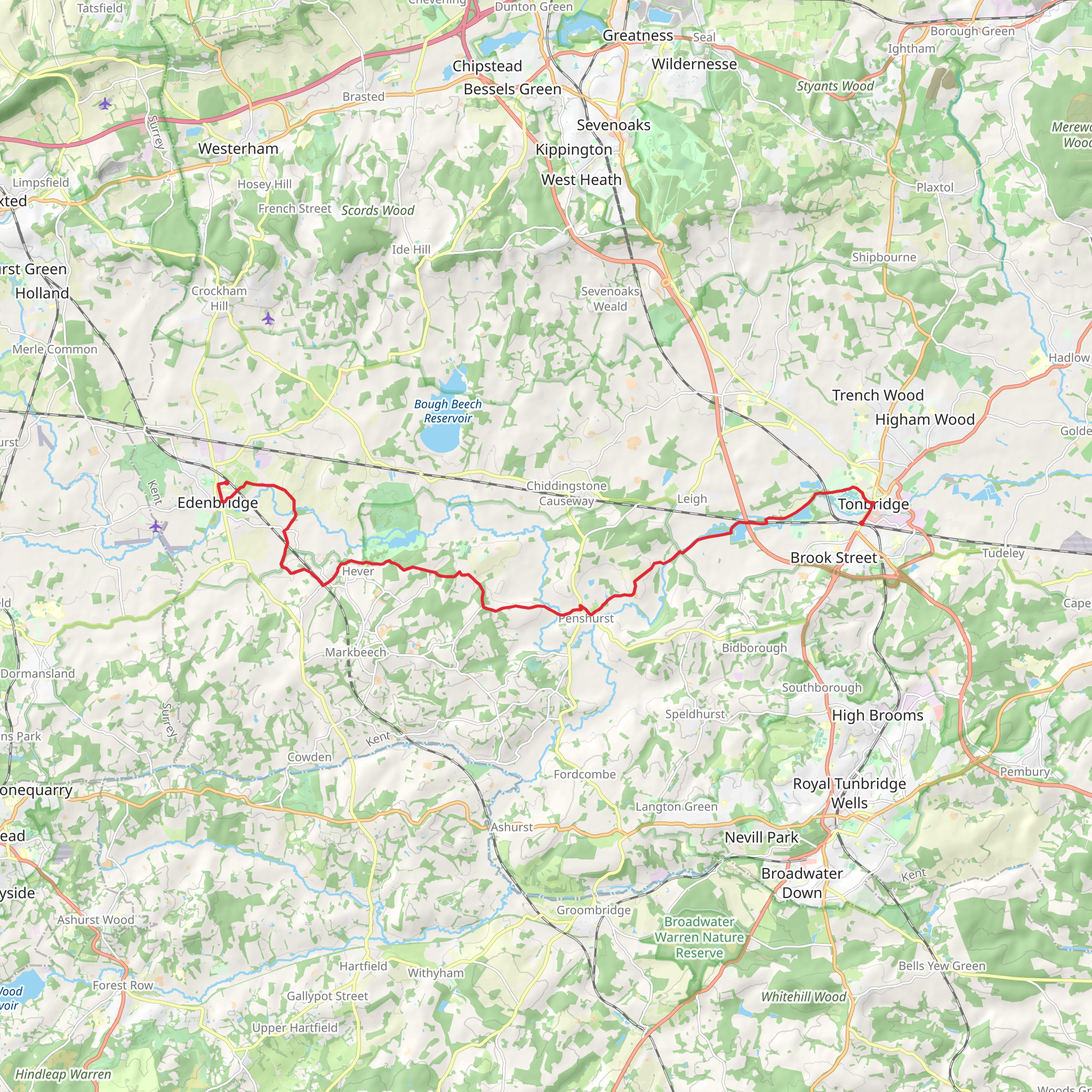 Edenbridge to Tonbridge Walk mobile static map