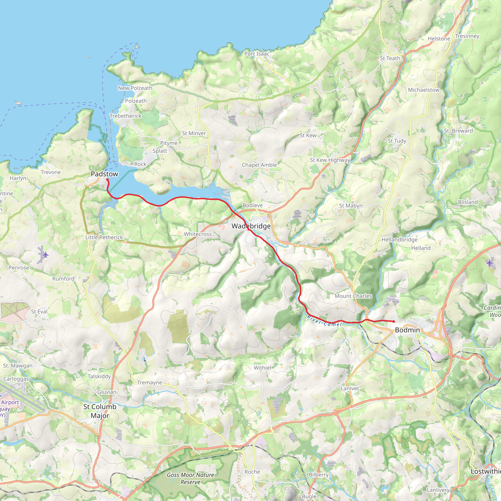Padstow to Bodmin Walk mobile static map