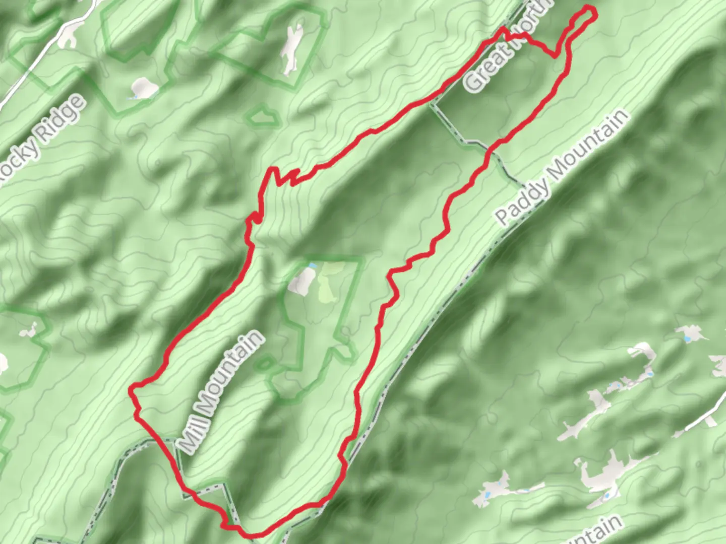 An image depicting the trail Tuscarora and Racer Camp Hollow Loop Trail and its surrounding area.
