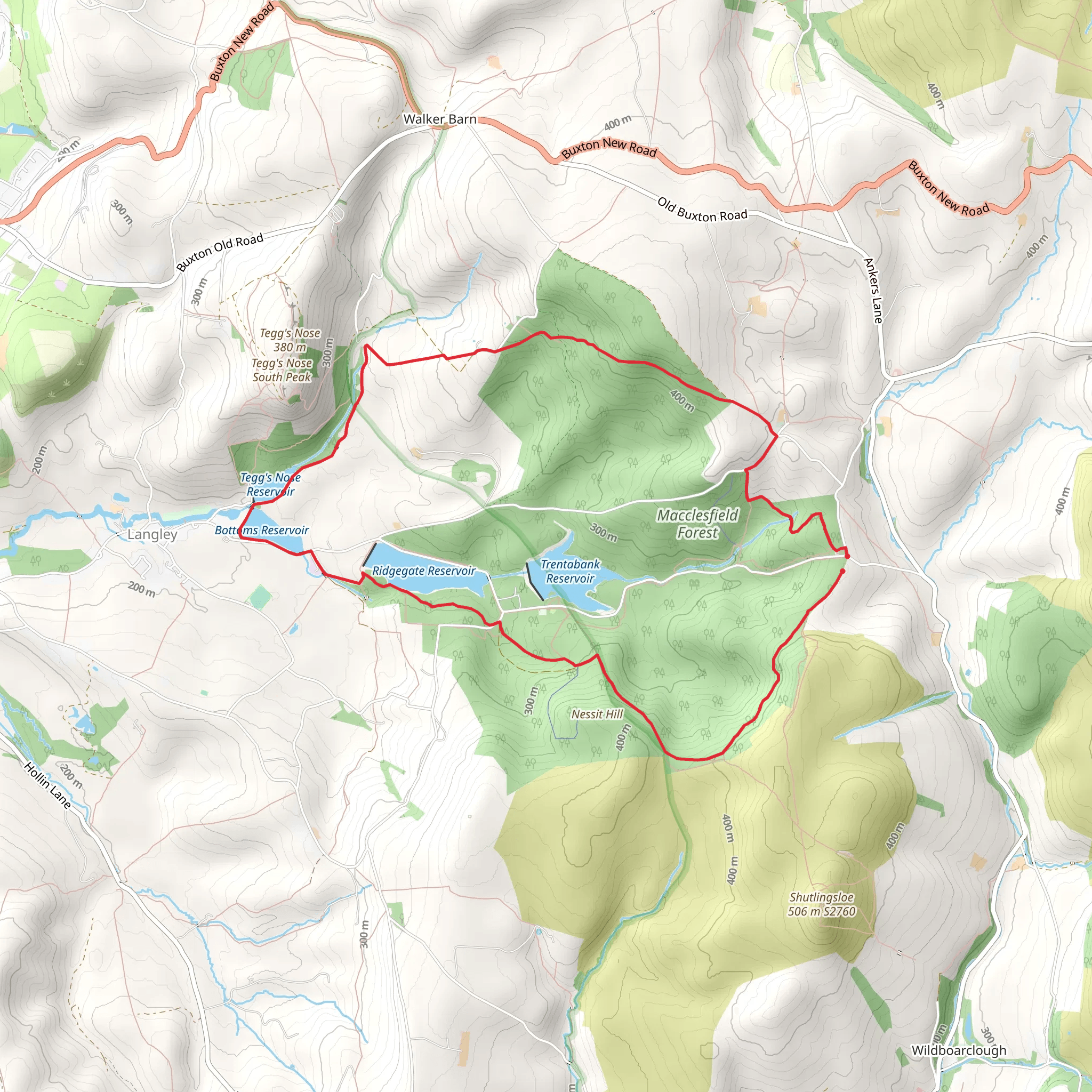 Macclesfield Forest - Teggsnose - Bottom and Ridgegate Reservoirs mobile static map