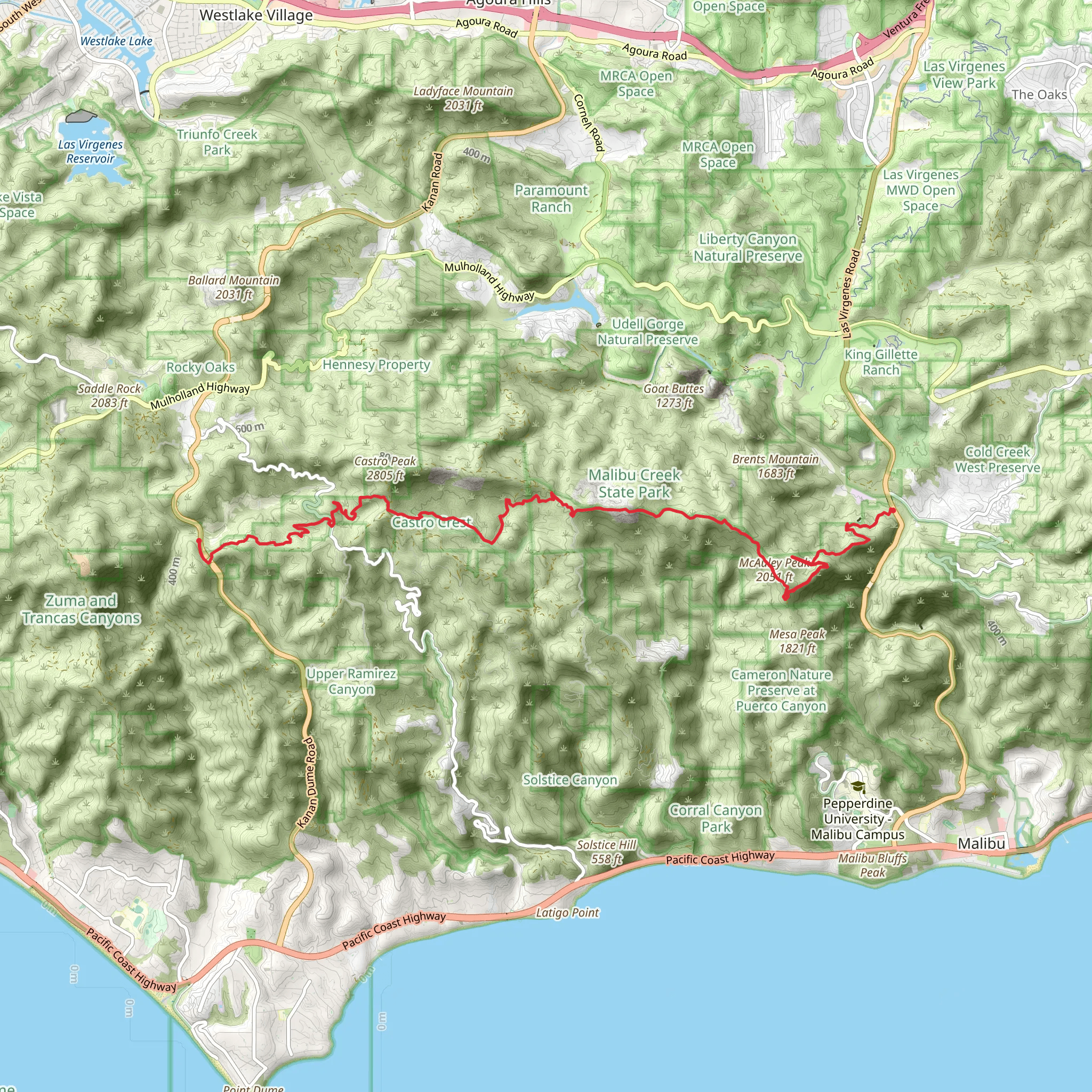 Backbone Trail - Malibu Canyon Road mobile static map