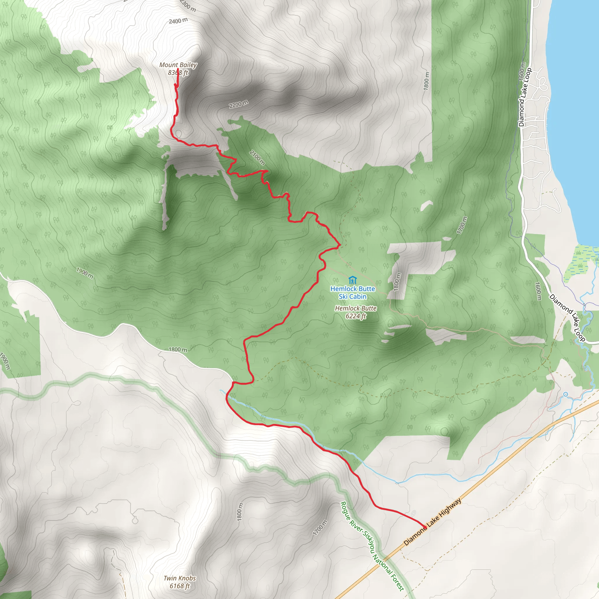 Mount Bailey via Three Lakes Road mobile static map