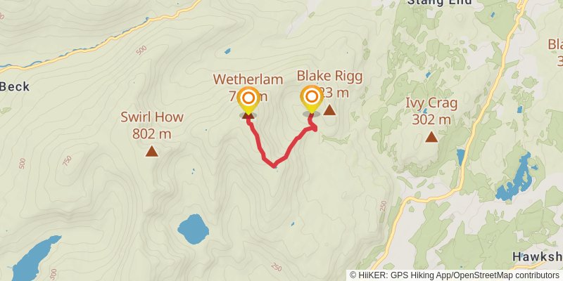 Wetherlam Loop via Birk Fell Man alt 1 Map