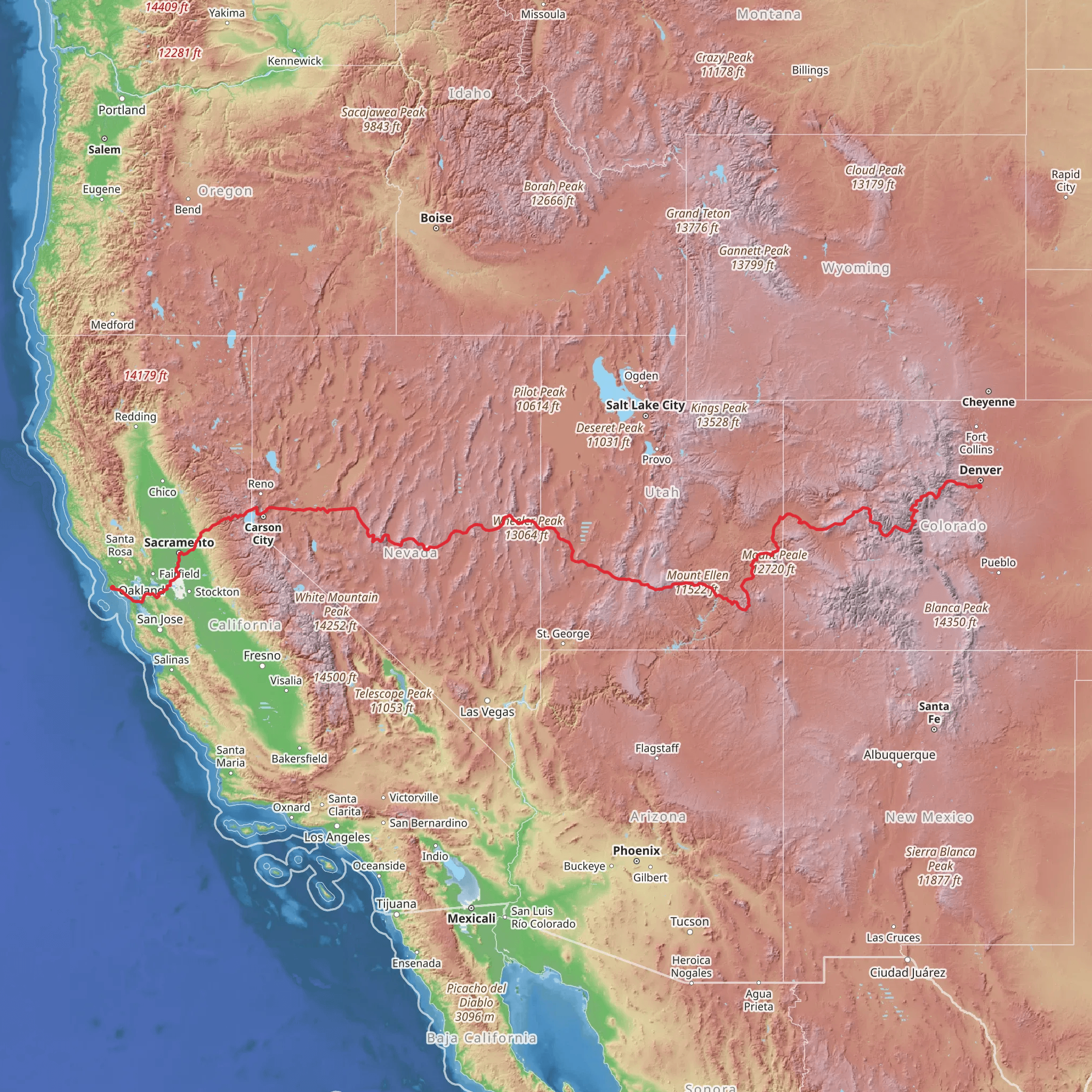 American Discovery Trail - West mobile static map