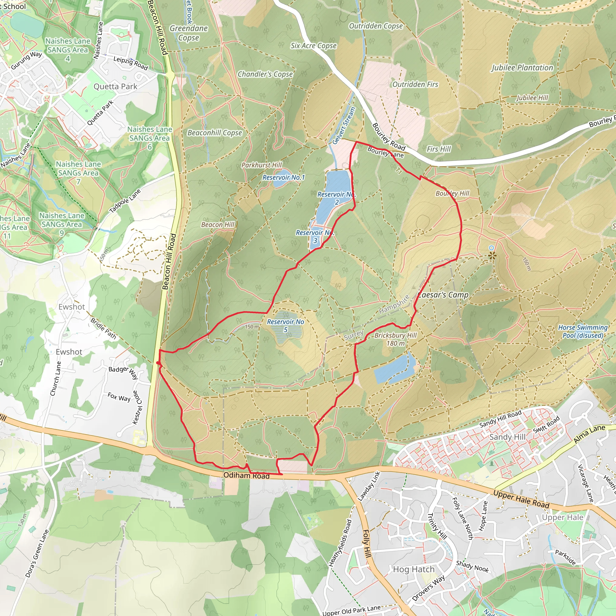 Reservoir Number 5, Reservoir 2 and Bourley Hill Loop mobile static map