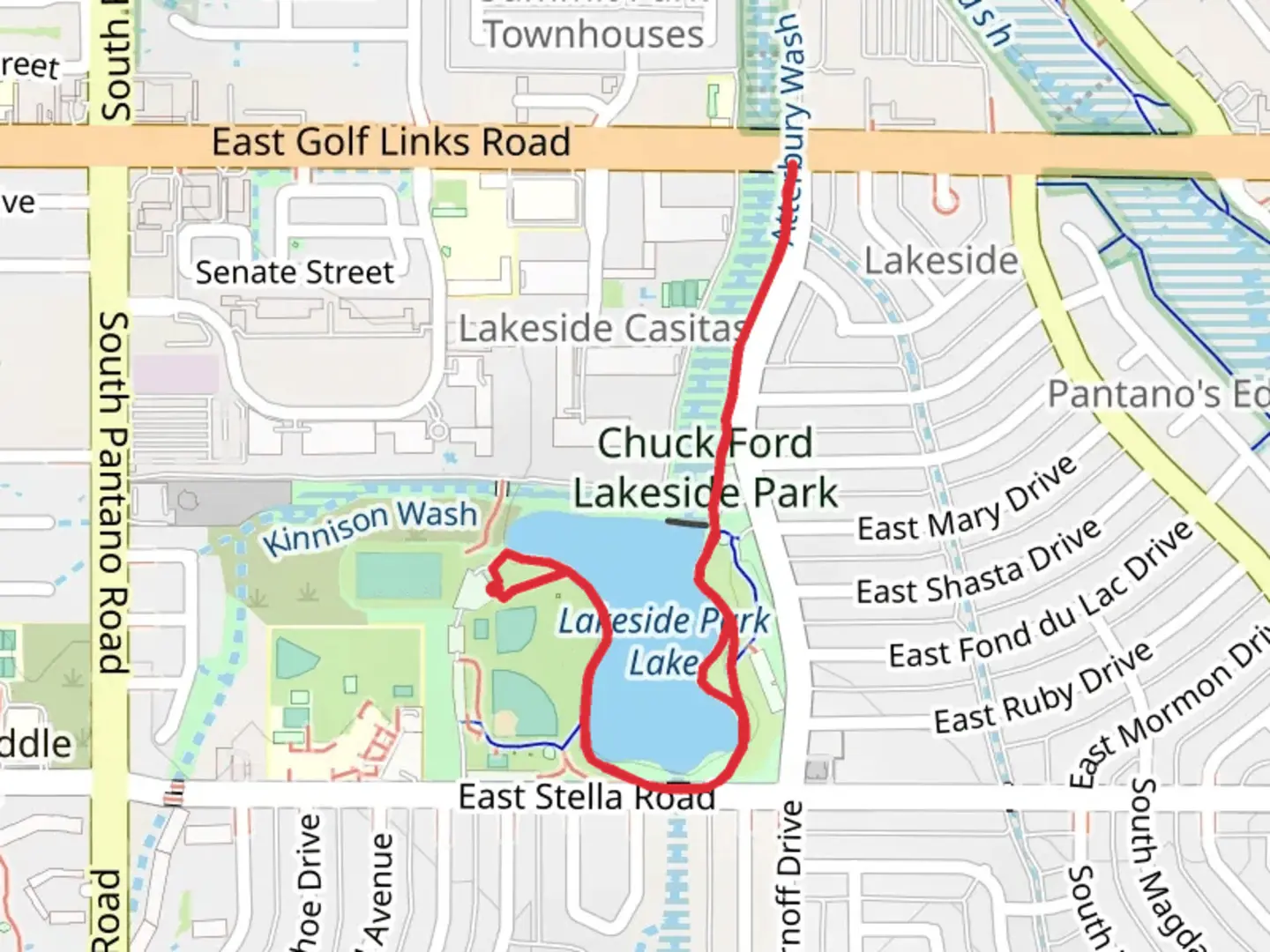 An image depicting the trail Chuck Ford Lakeside Park and Lake Walk and its surrounding area.