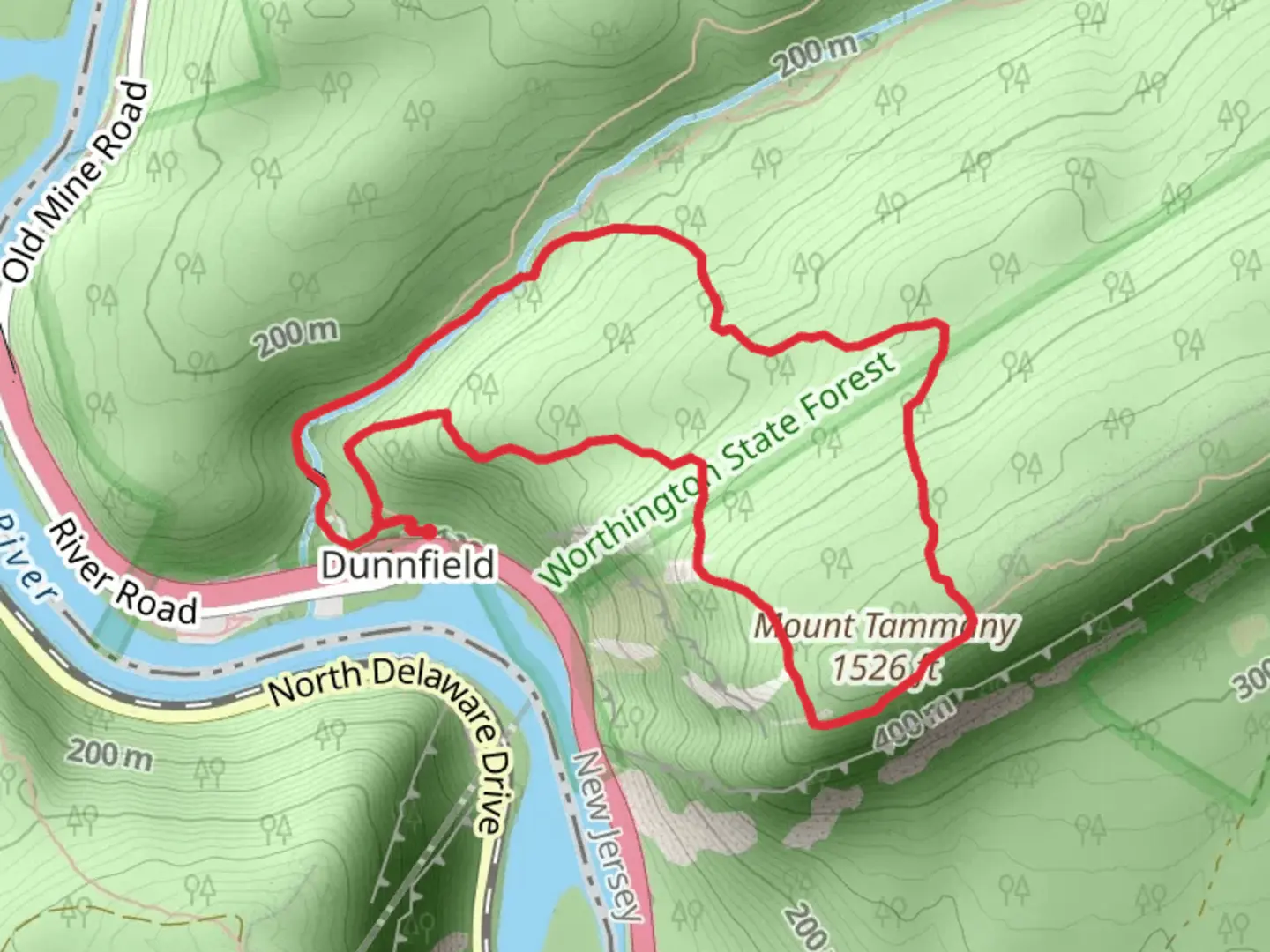 An image depicting the trail Mount Tammany Loop and its surrounding area.
