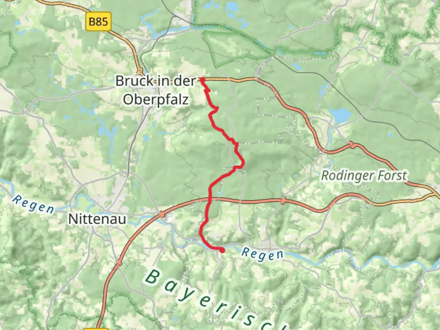 An image depicting the trail Mappach to Kienleiten via Goldsteig and its surrounding area.