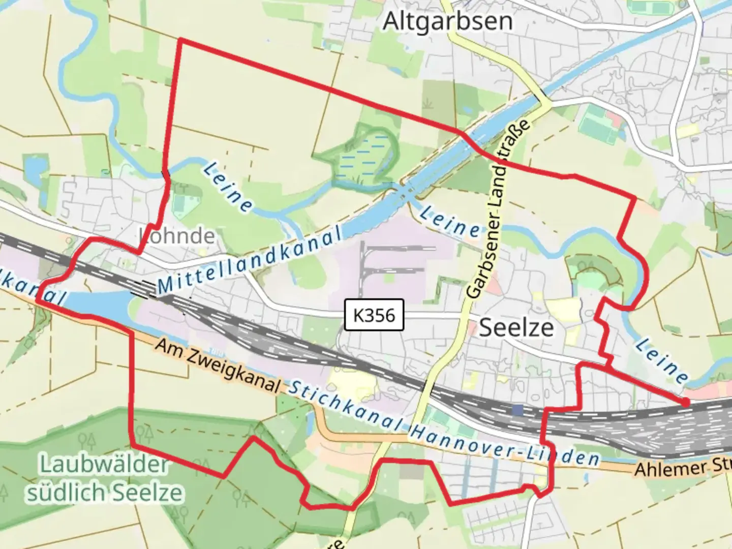 An image depicting the trail Seelze and Lohnde Loop and its surrounding area.