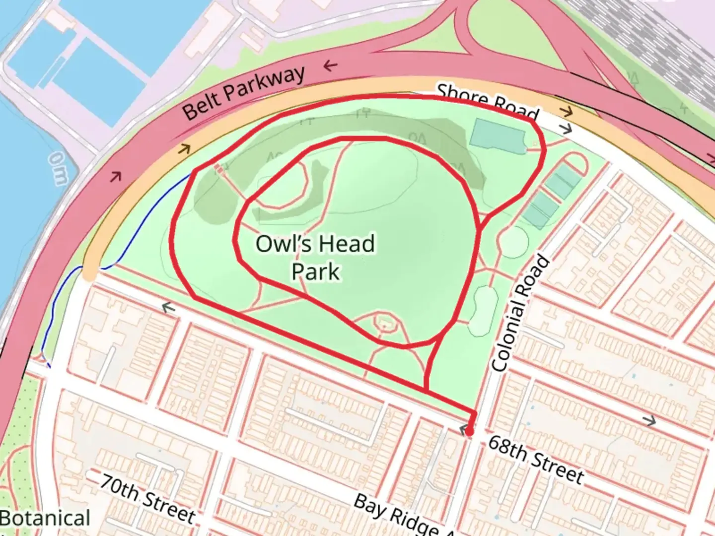 An image depicting the trail Owls Head Park Loop Trail - Shore Road Drive and its surrounding area.