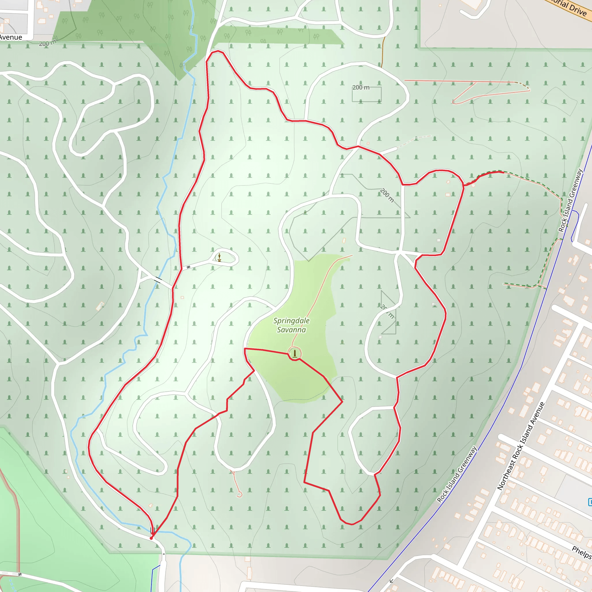 Springdale Savanna and Springdale Cemetery Loop mobile static map