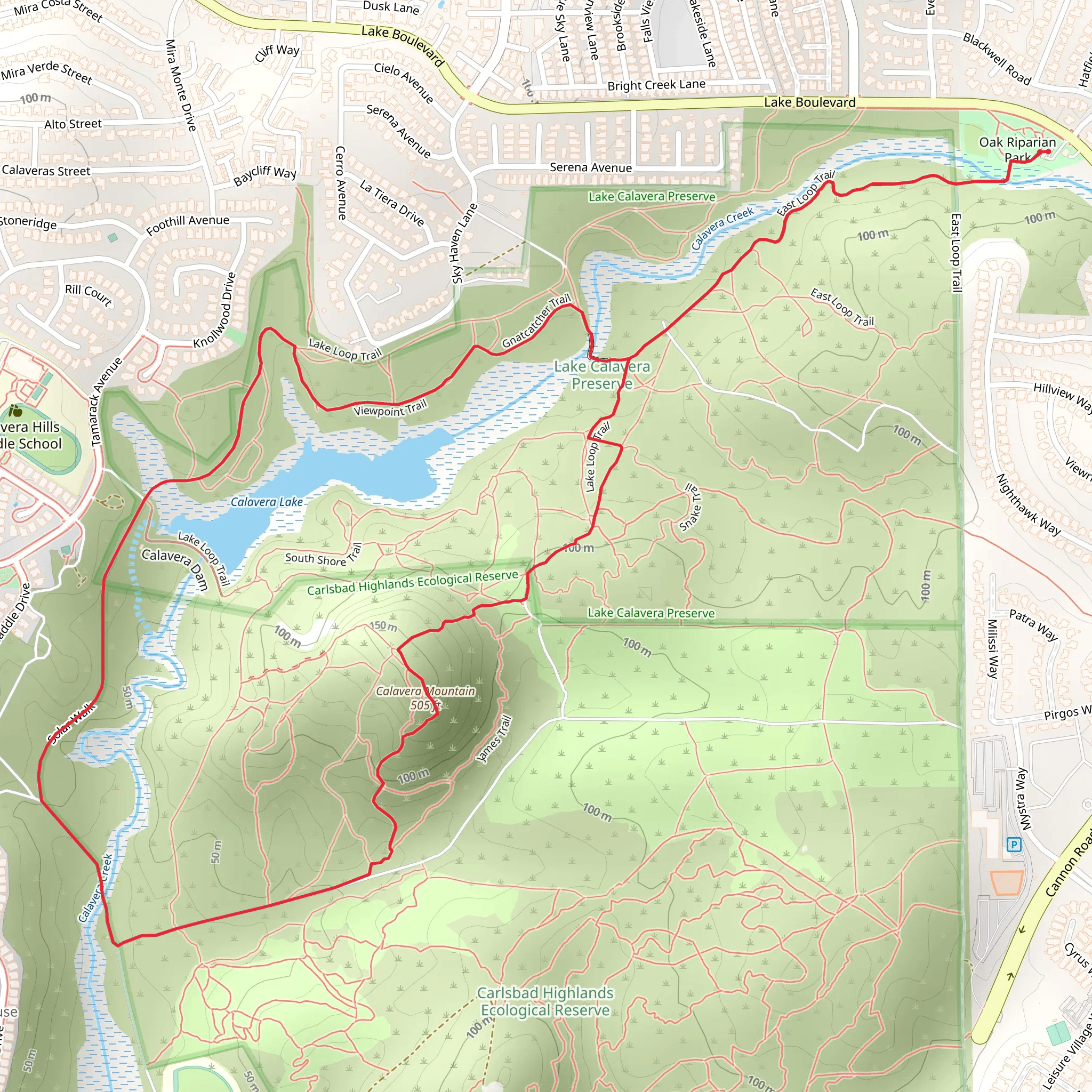 Calavera Mountain, Solar Walk and Calavera Lake Loop mobile static map
