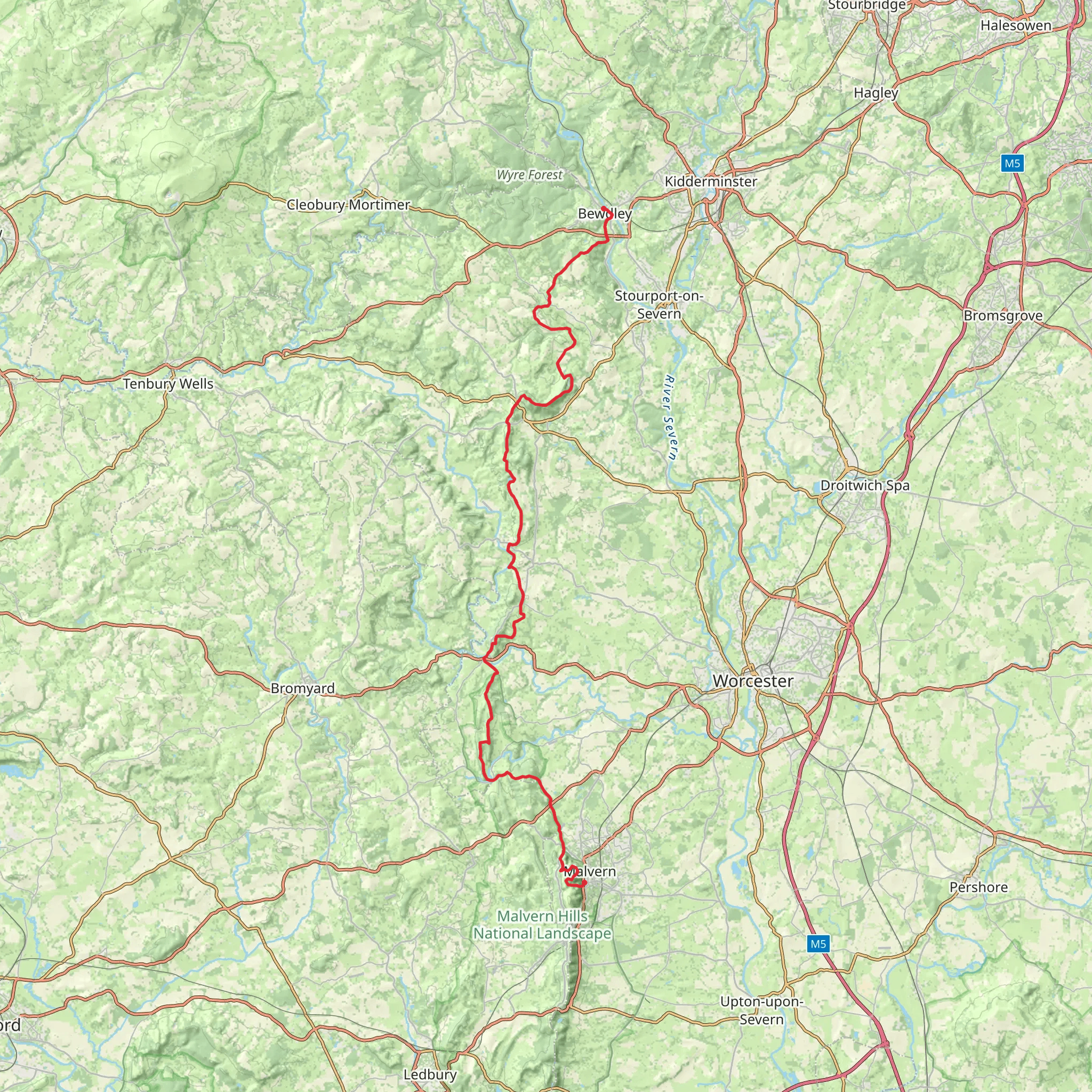 Worcestershire Way mobile static map