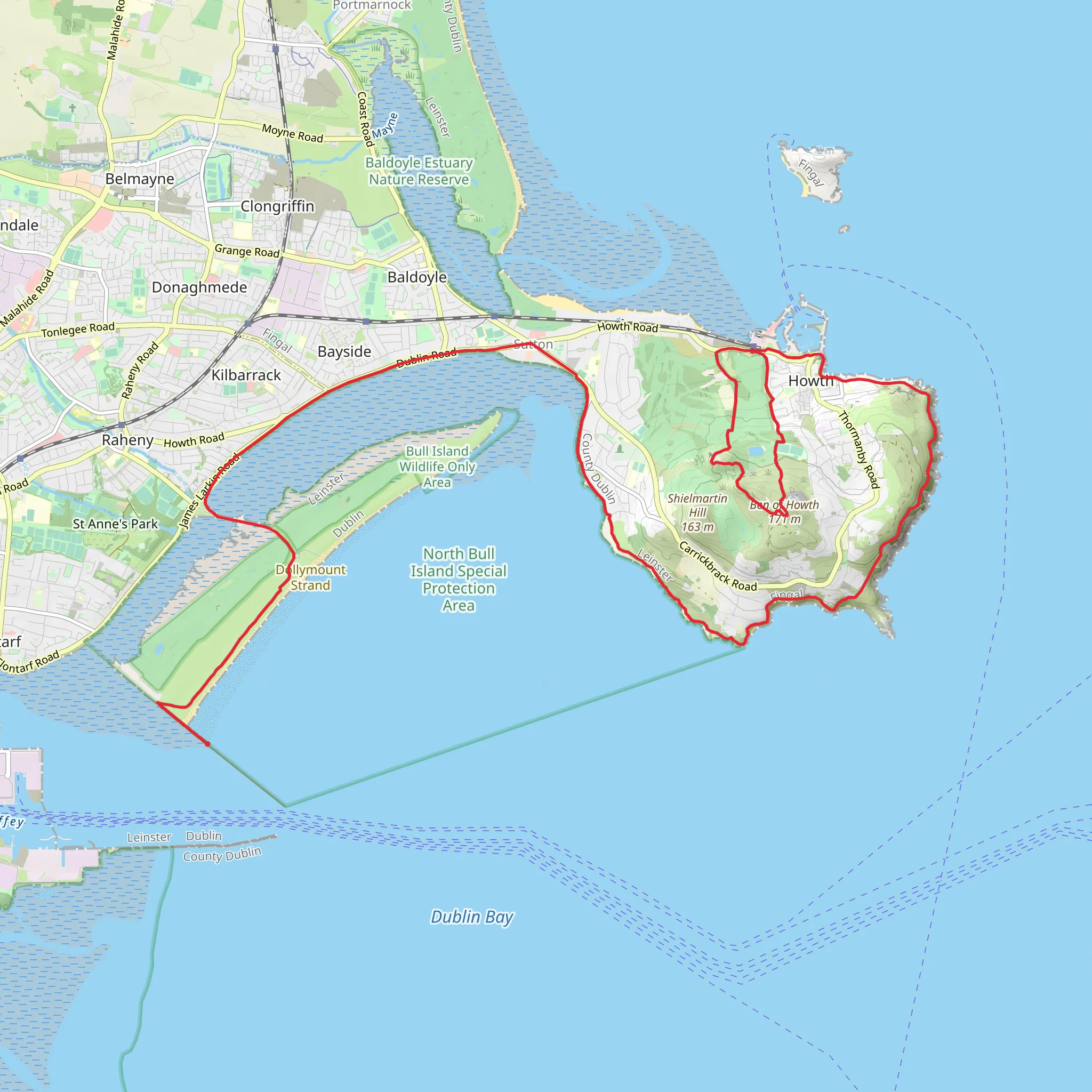 Bull Island and Howth Cliff Walk mobile static map