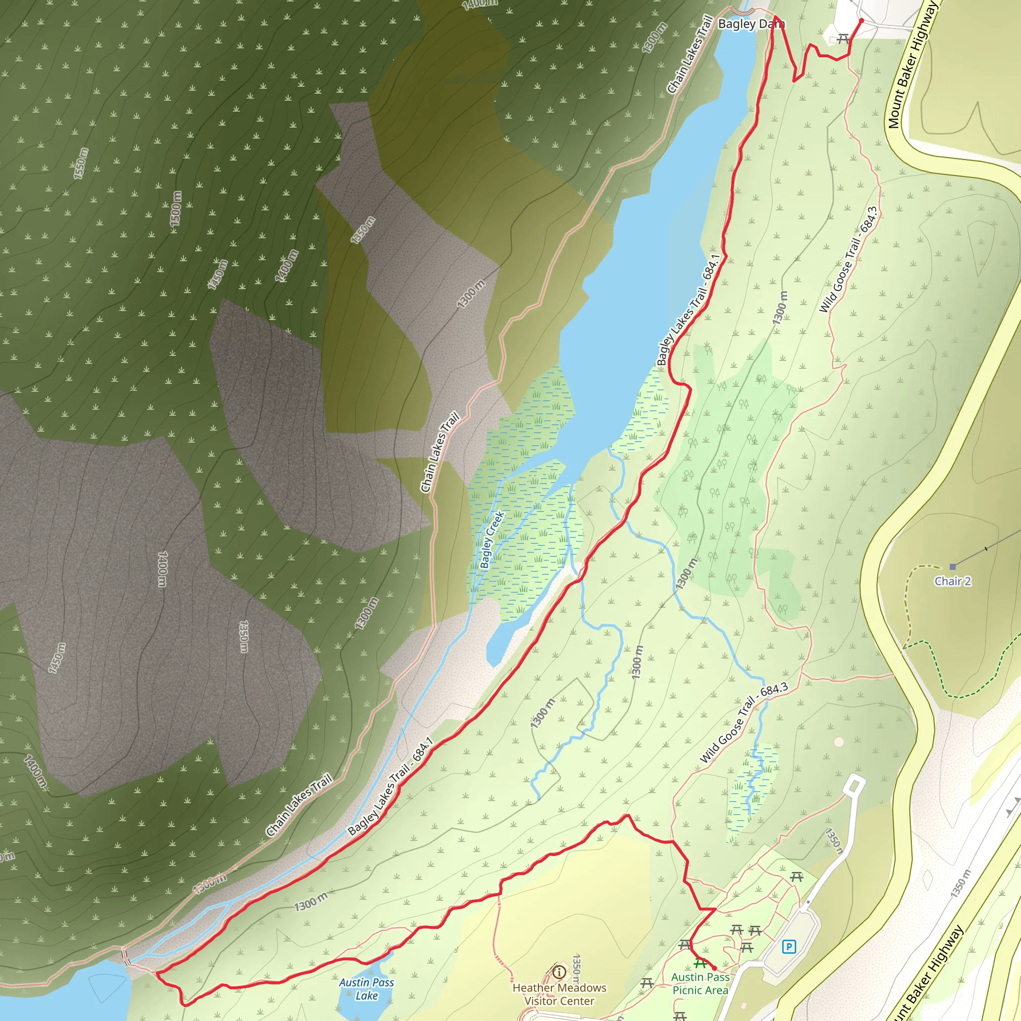 Bagley Lakes Trail mobile static map